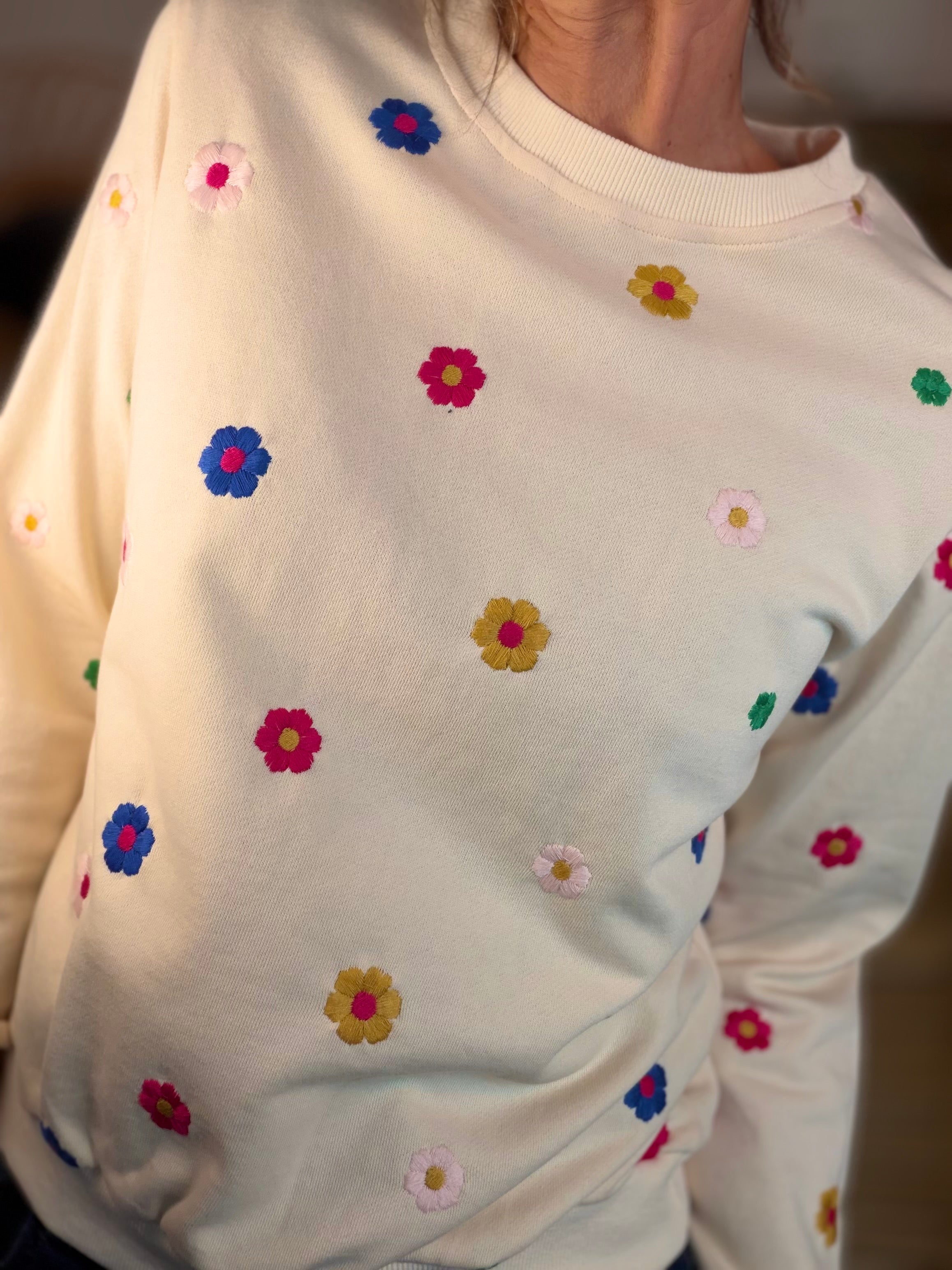 Sweat Beige fleurs multico brodés 🌸 ELISA