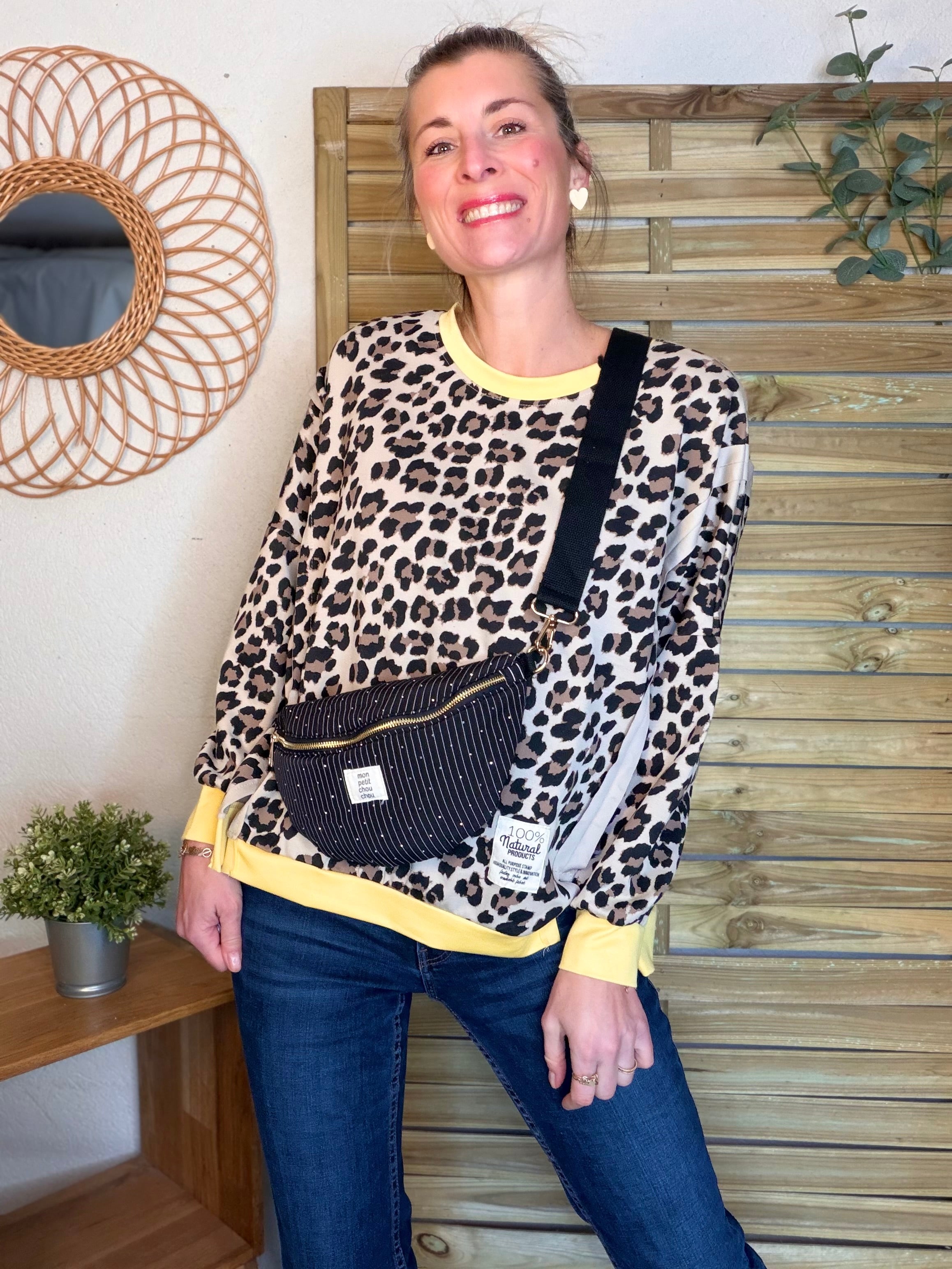 Sac banane avec strass BONNIE - Rayée noir