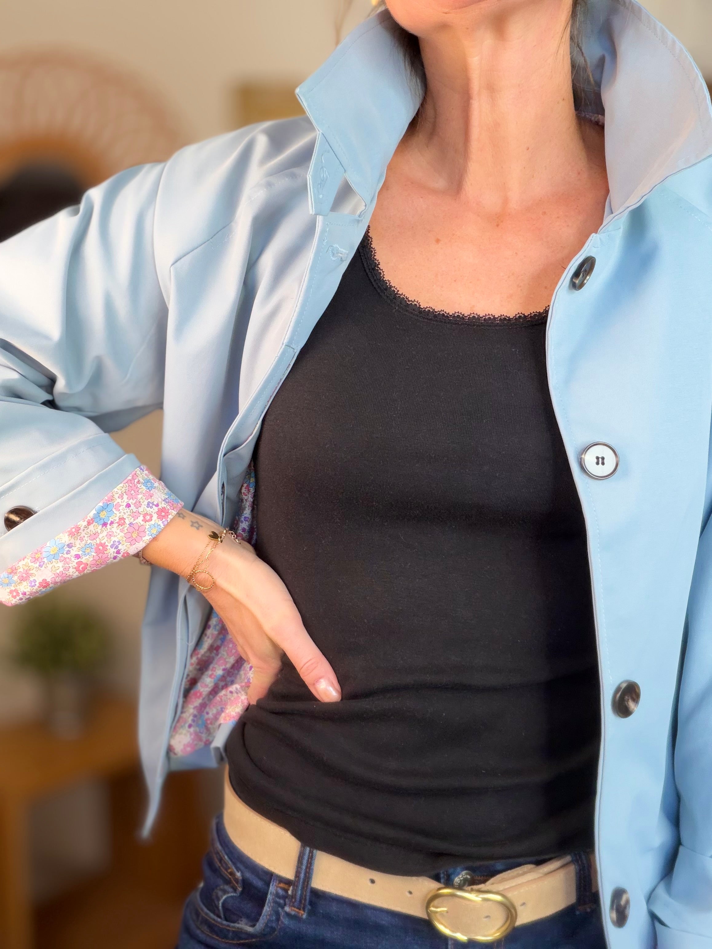 Veste Trench avec Liberty - MADELEINE Bleu ciel