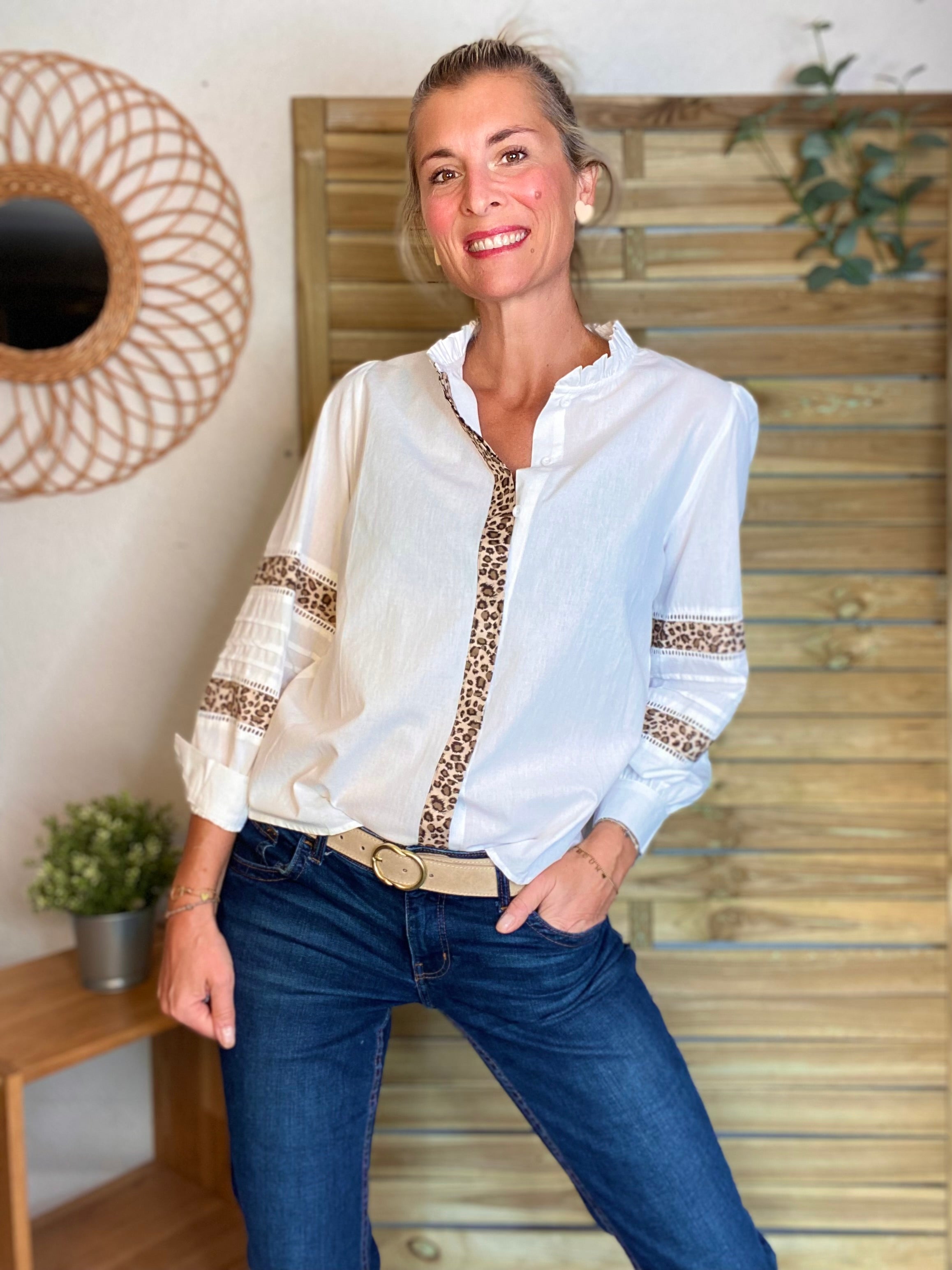 ⚡️ ARRIVAGE - Chemise coton détails Léo 🐆 SCARLETT Blanc