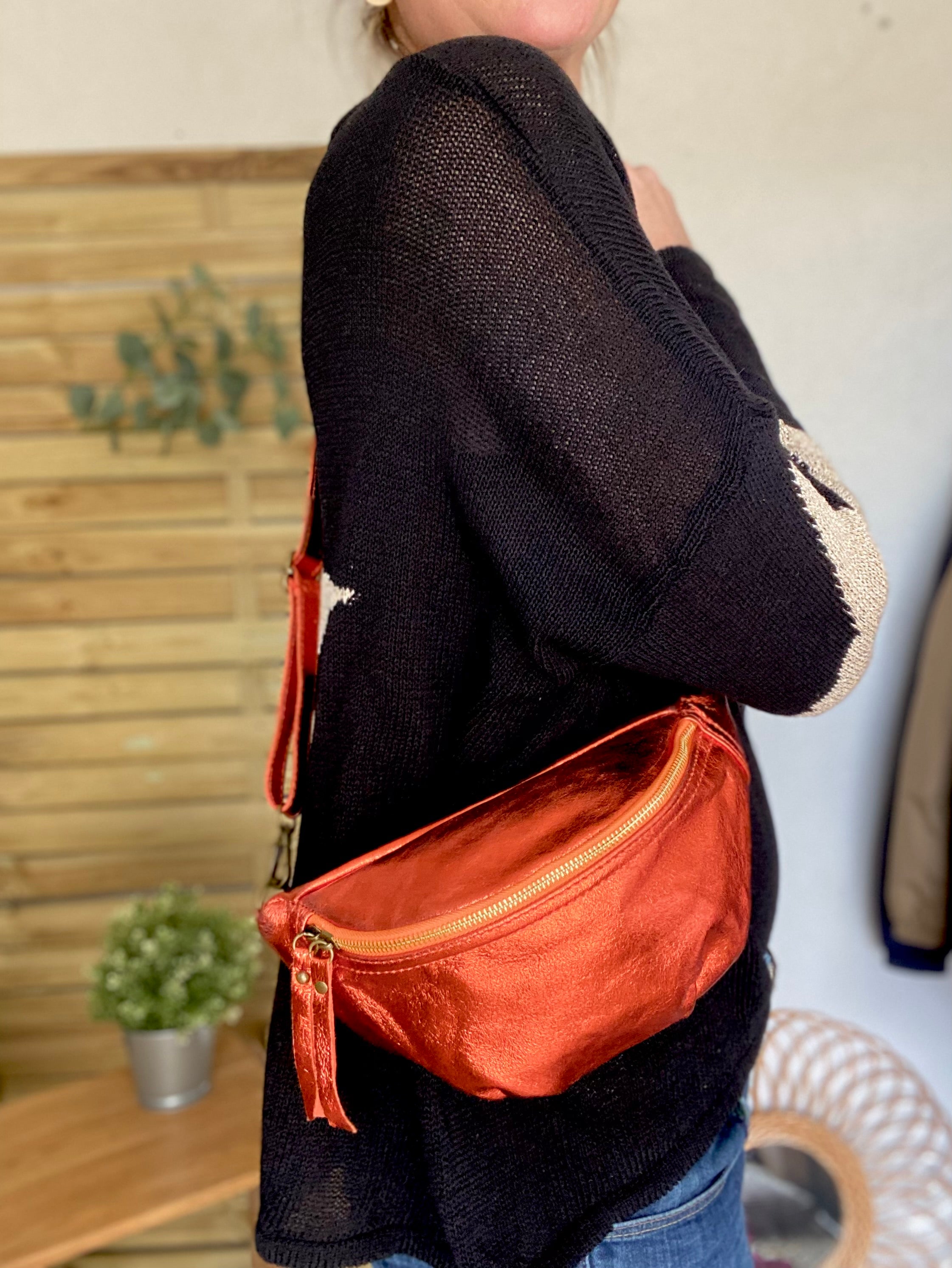 Sac banane en cuir - IRISS - Orange - FIN DE SÉRIE