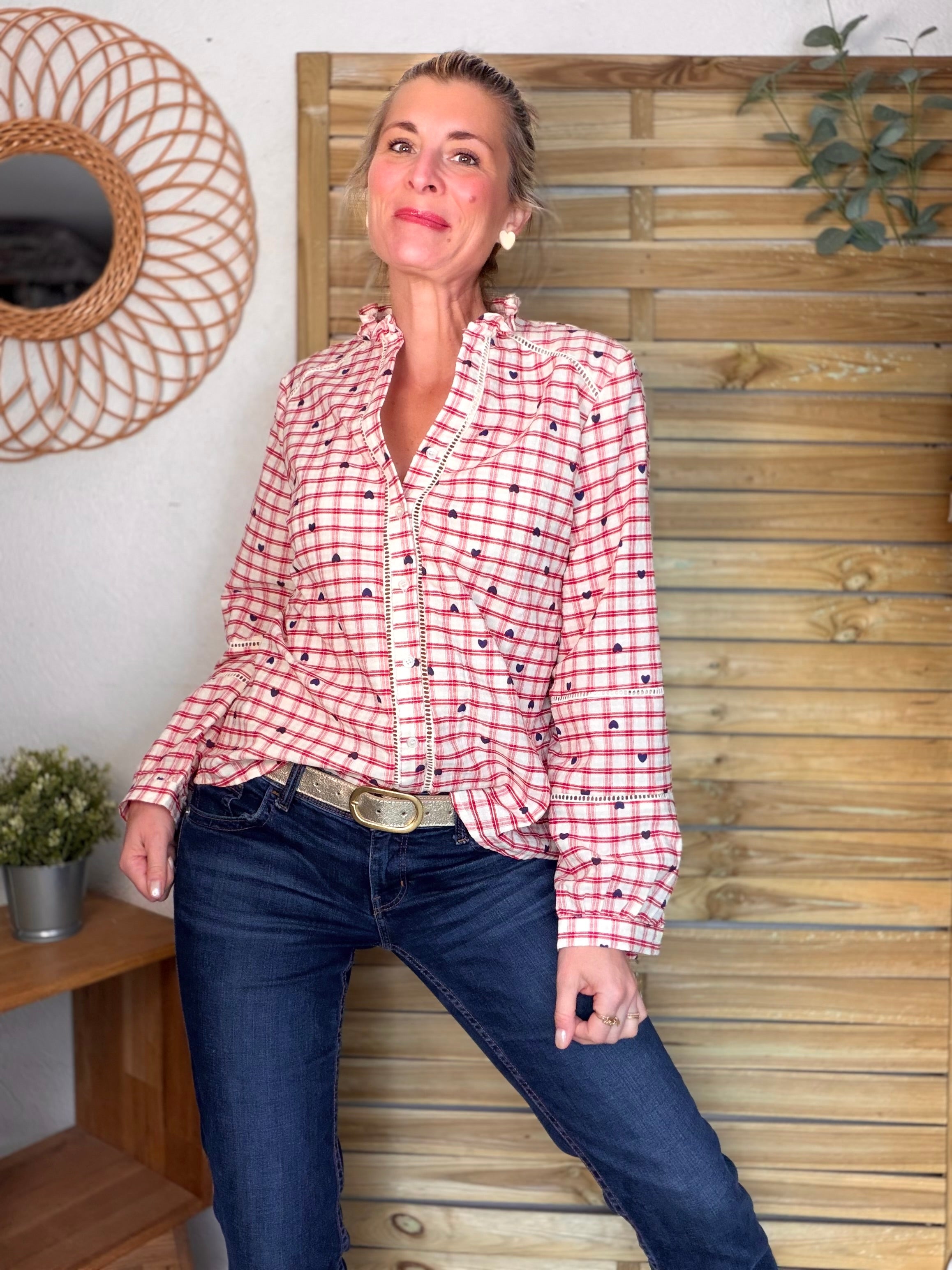 ⚡️ARRIVAGE - Blouse à carreaux et cœurs 💙 LYA rouge