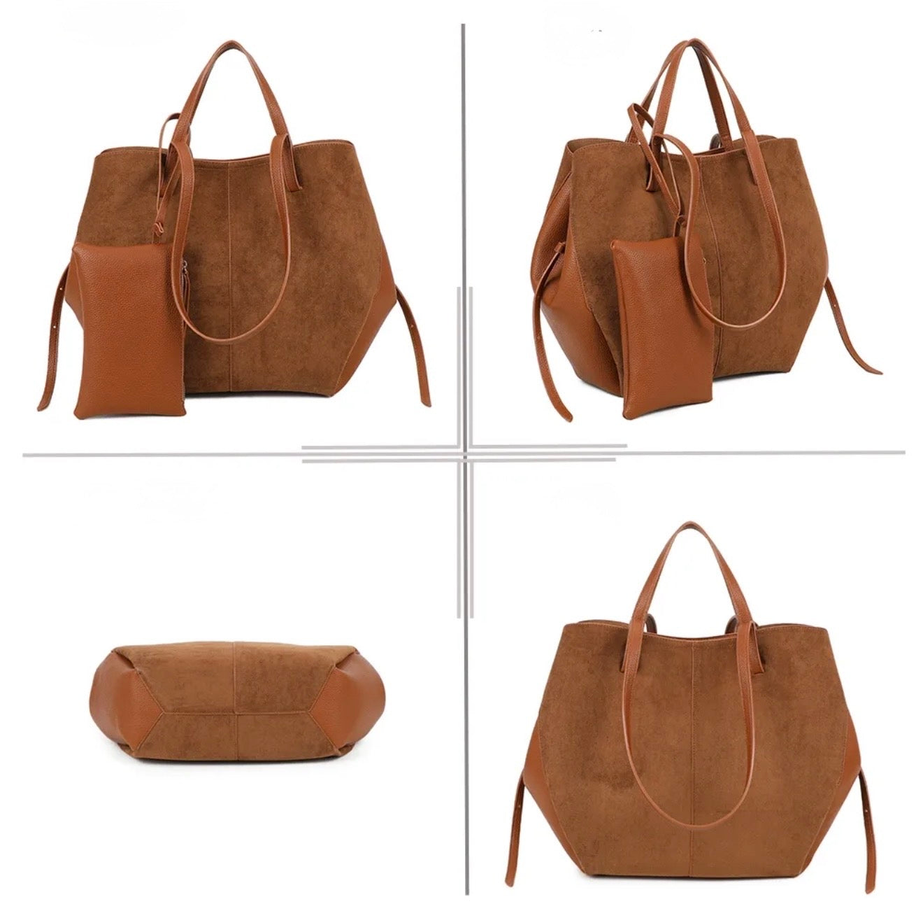 Grand Sac cabas 2 en 1 en simili daim - PAULE Camel