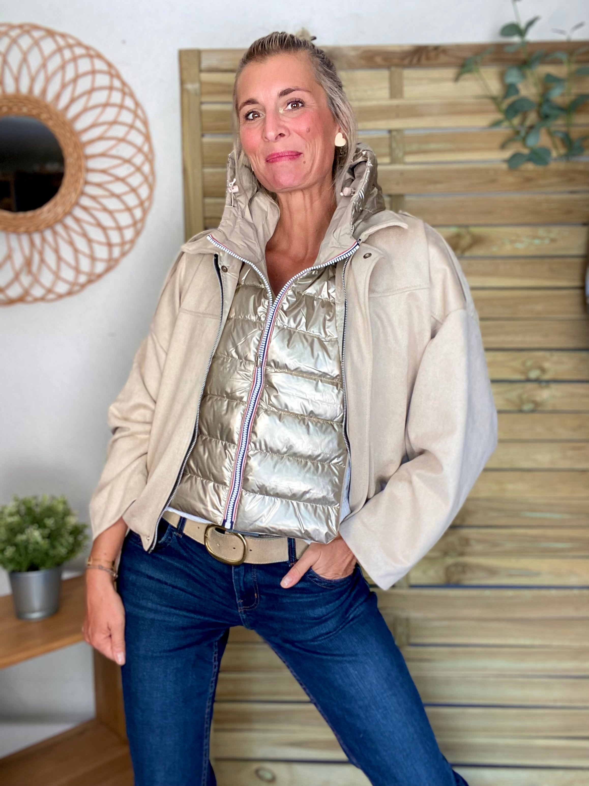 Col capuche amovible réversible DANY - LAURA JO - Beige / Doré