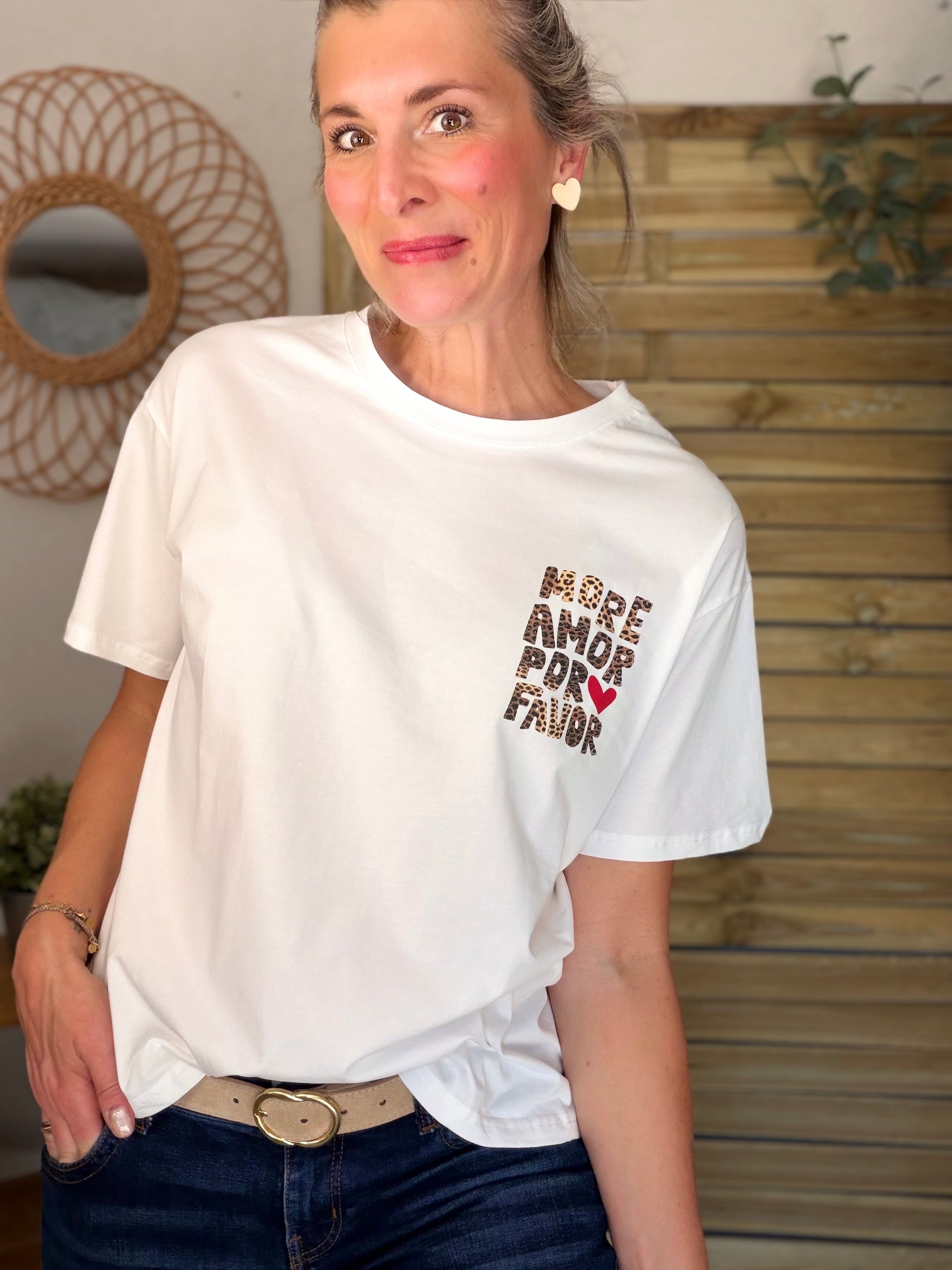 Tee shirt MORE AMOR POR FAVOR - RITA Blanc/Léo