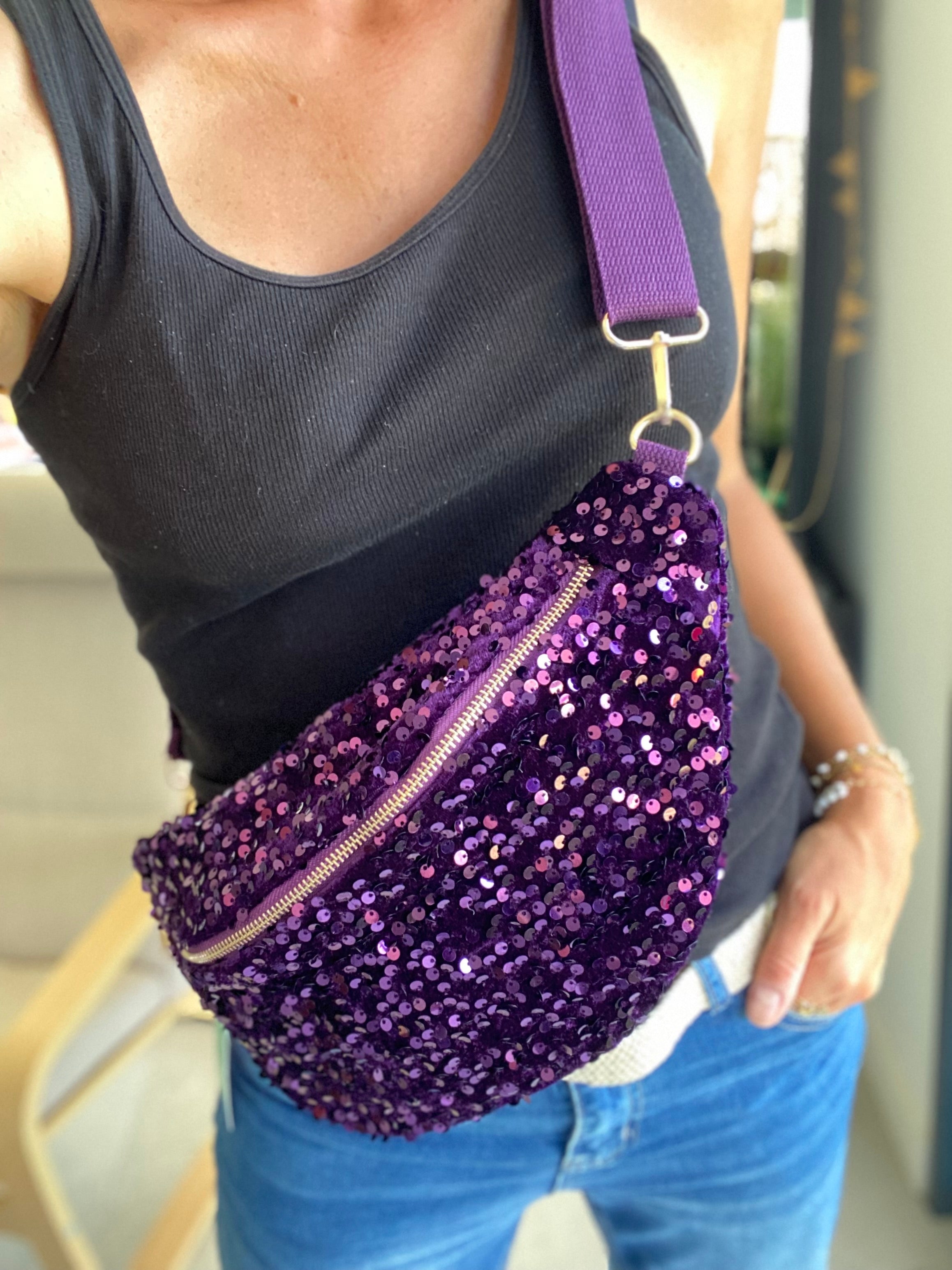 Sac banane L velours à sequins Ciao Boum- TAYLOR - Violet