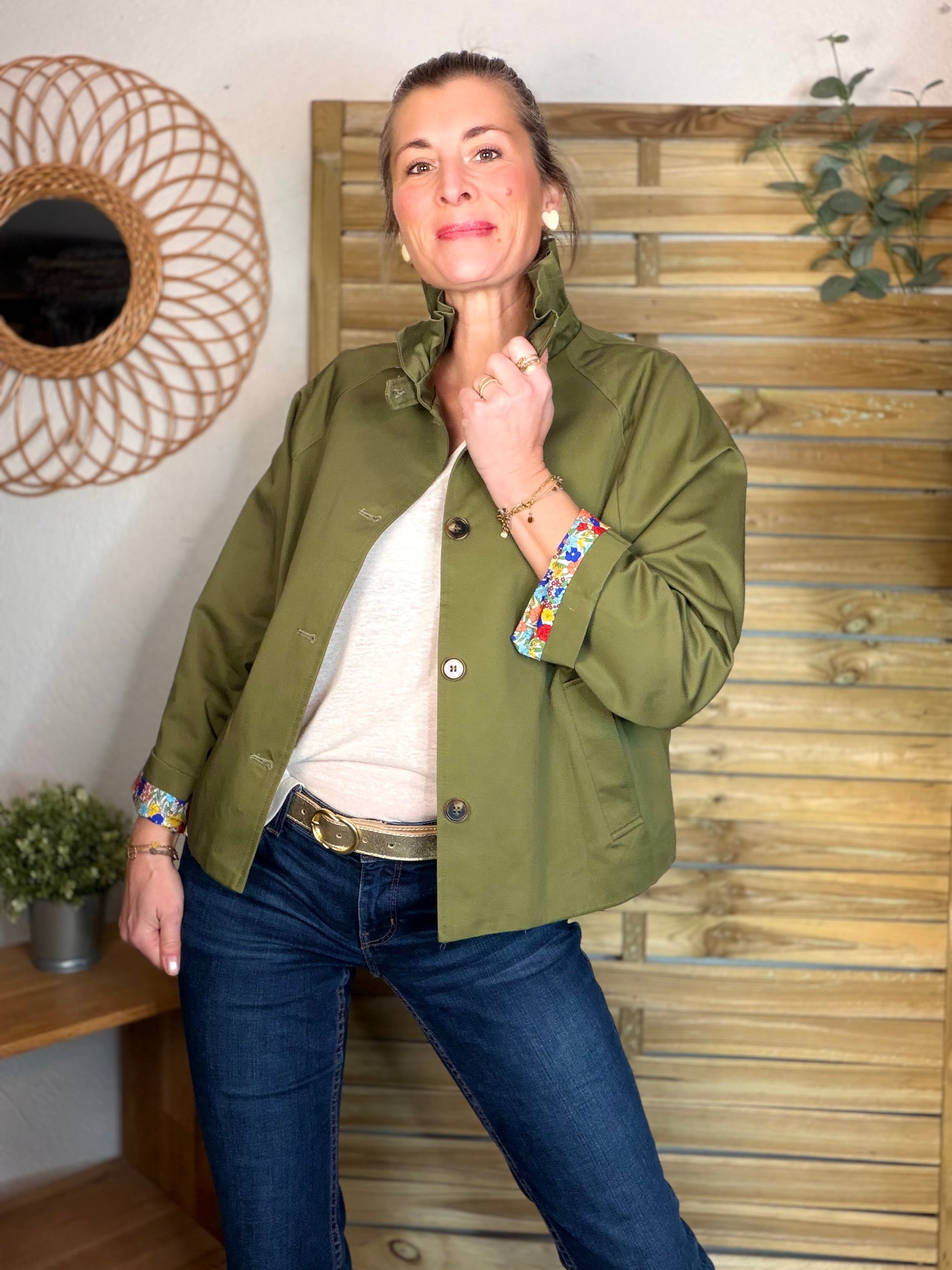 Veste Trench col victorien avec Liberty - VICKY Kaki