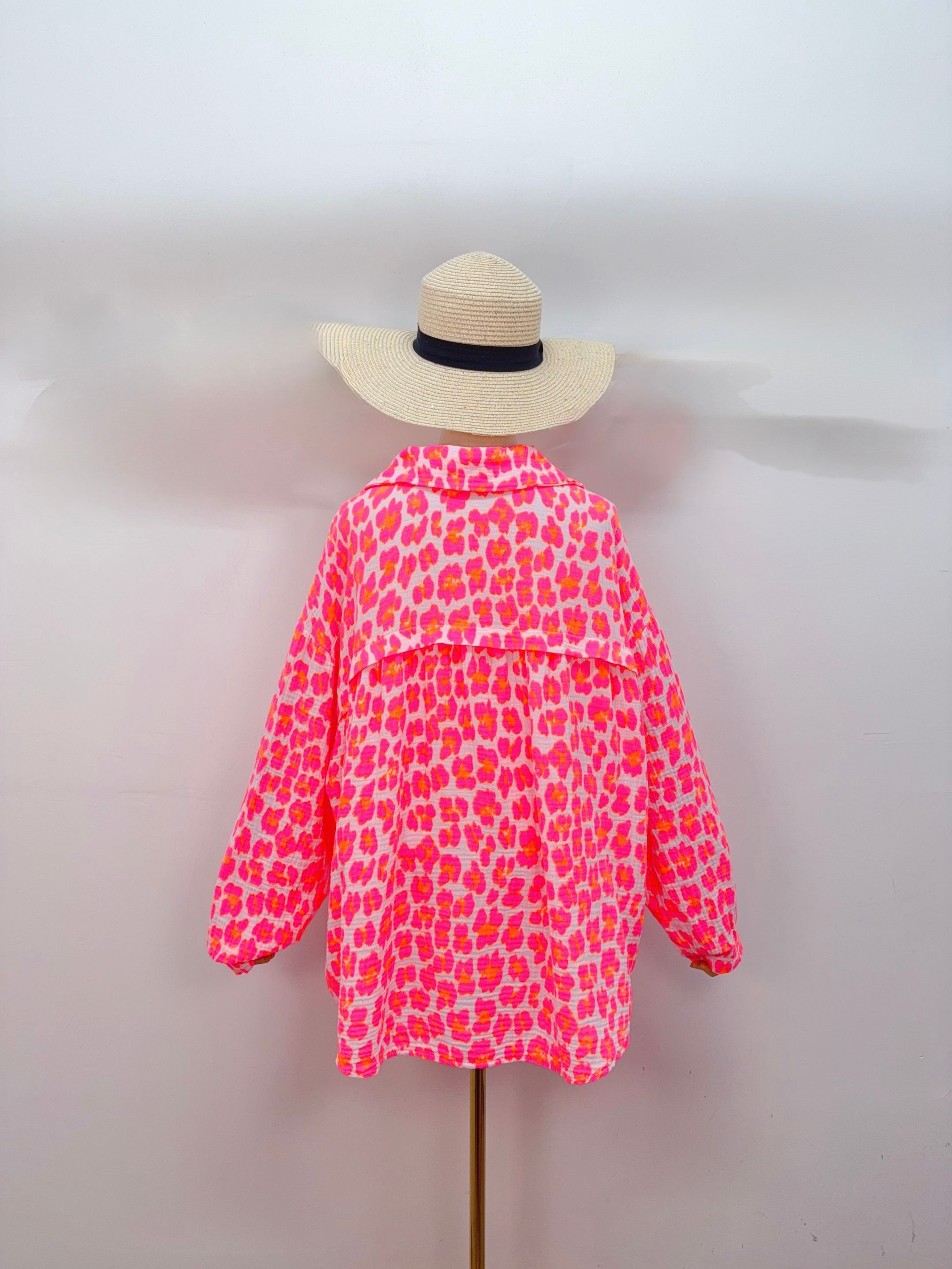 Chemise en gaze de coton FÉLICIE Léo Rose fluo