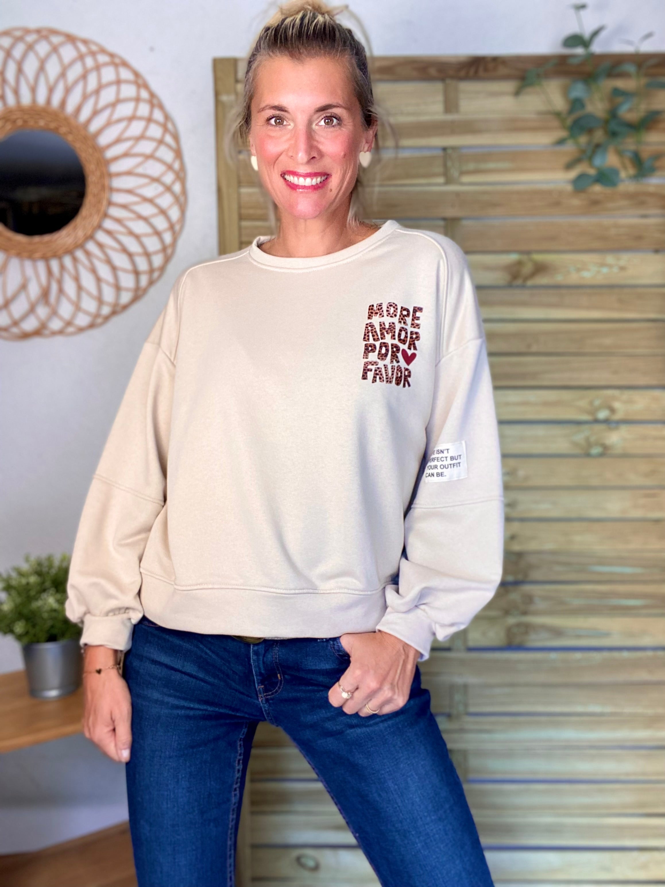 Sweat More amor por favor Léo 🐆 OMBLINE - Beige