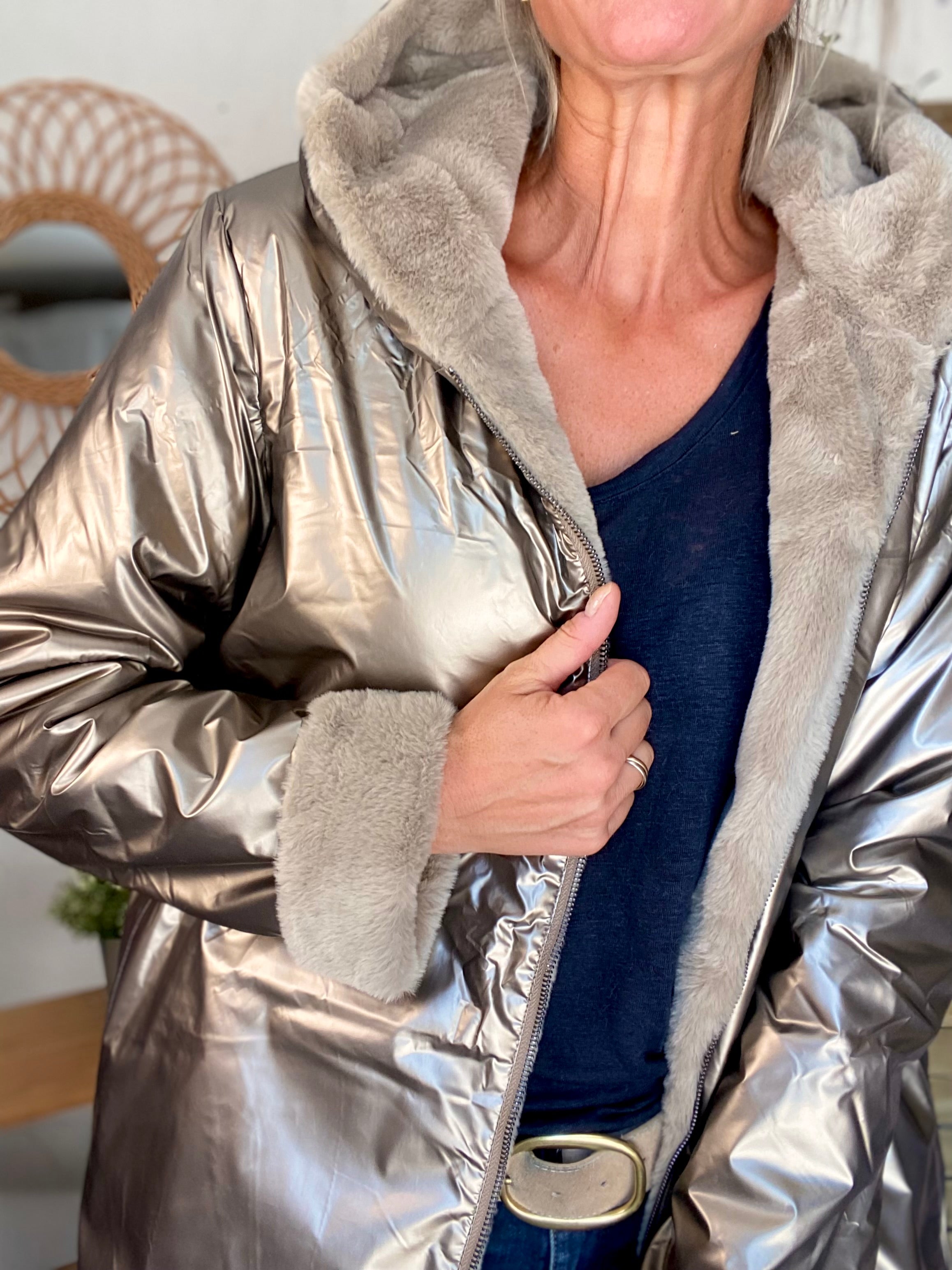 Parka Imperméable réversible fourrée Bronze / Beige ALIX - LAURA JO