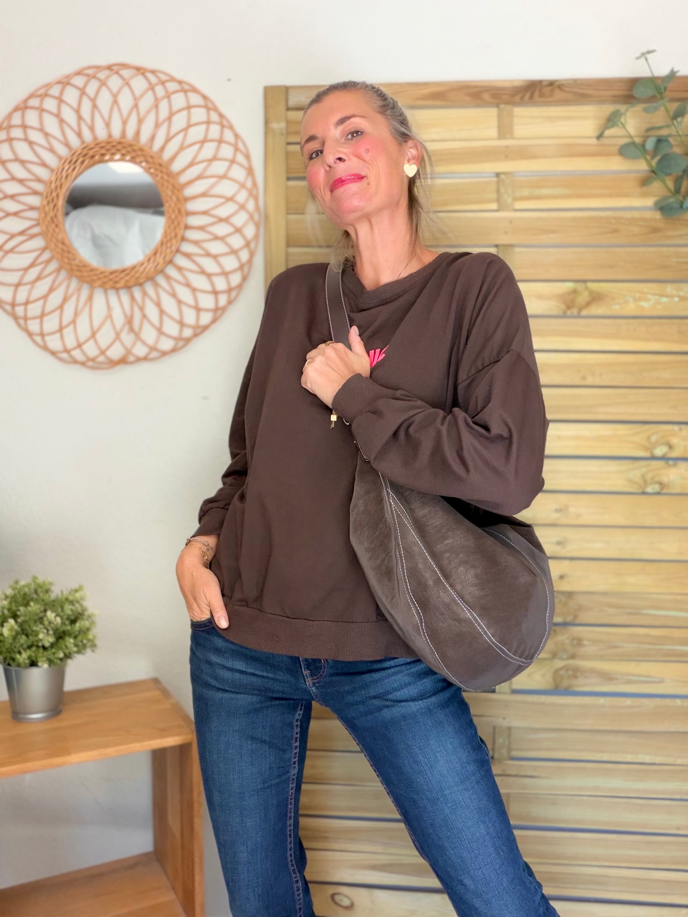 Sweat ICONIC léger 100% coton FAUSTINE Chocolat (taille 36 à 46)