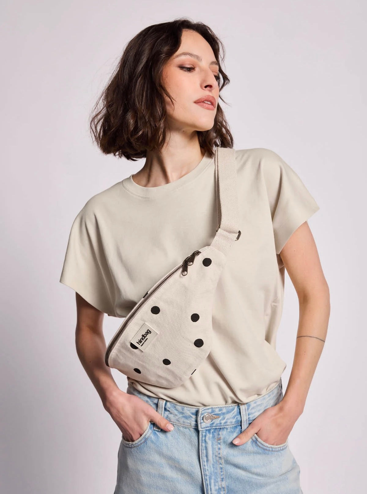 HINDBAG OLIVIA - Sac banane Pois Écru ⚫️