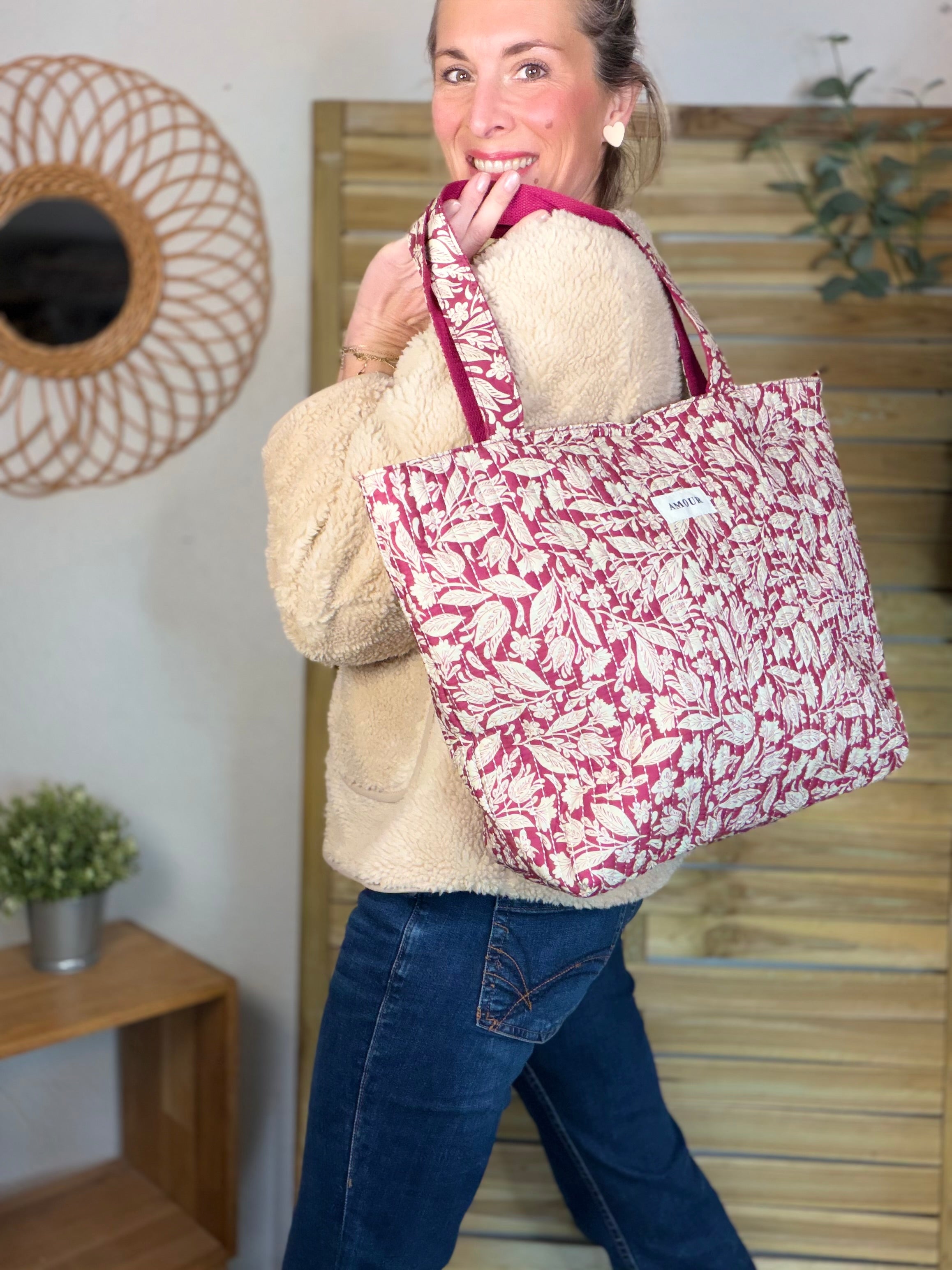 Sac cabas imprimé PIERCE - fleuri Magenta