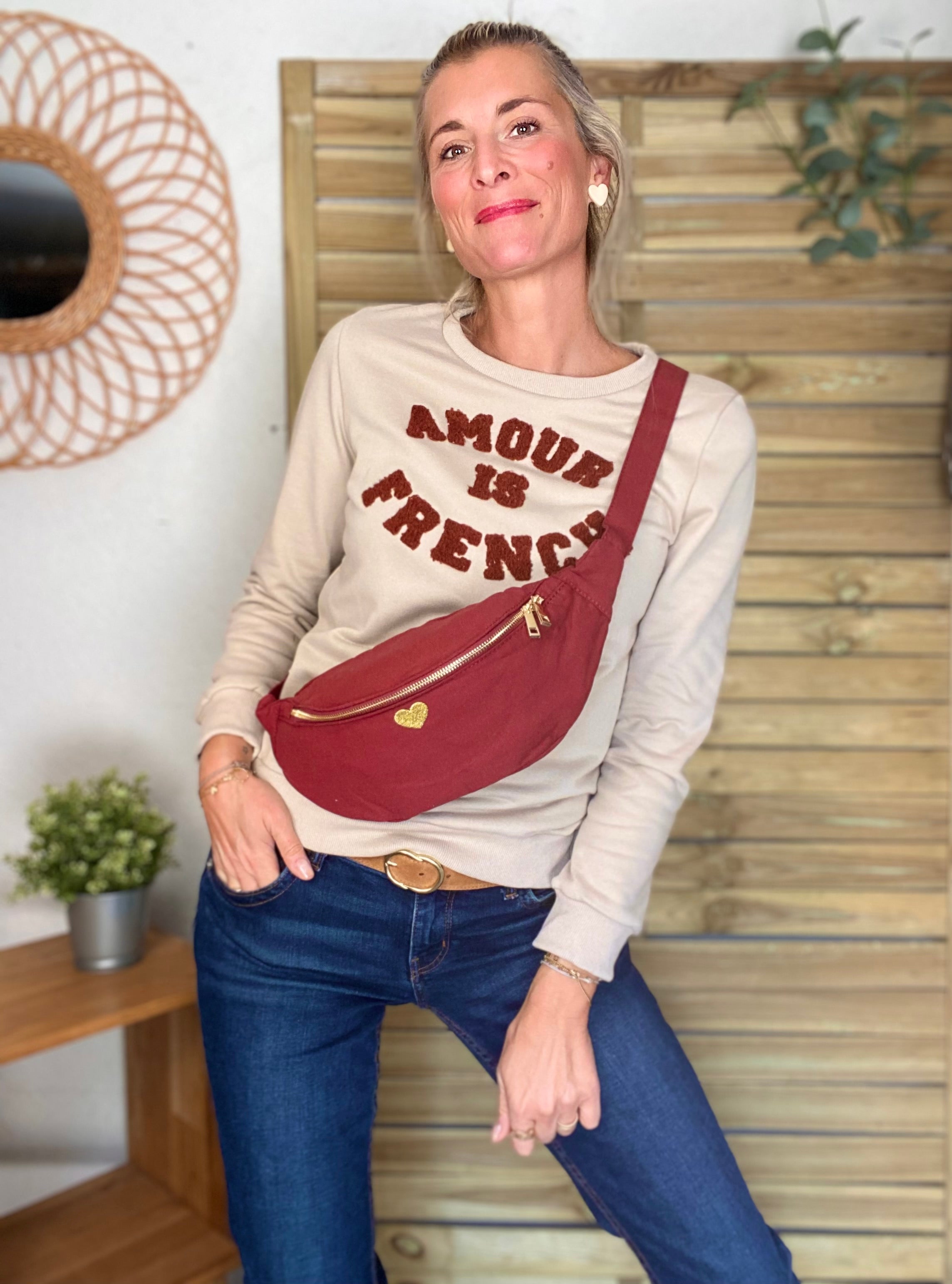 Sweat AMOUR IS FRENCH - OPHELIA - Beige / Terracotta