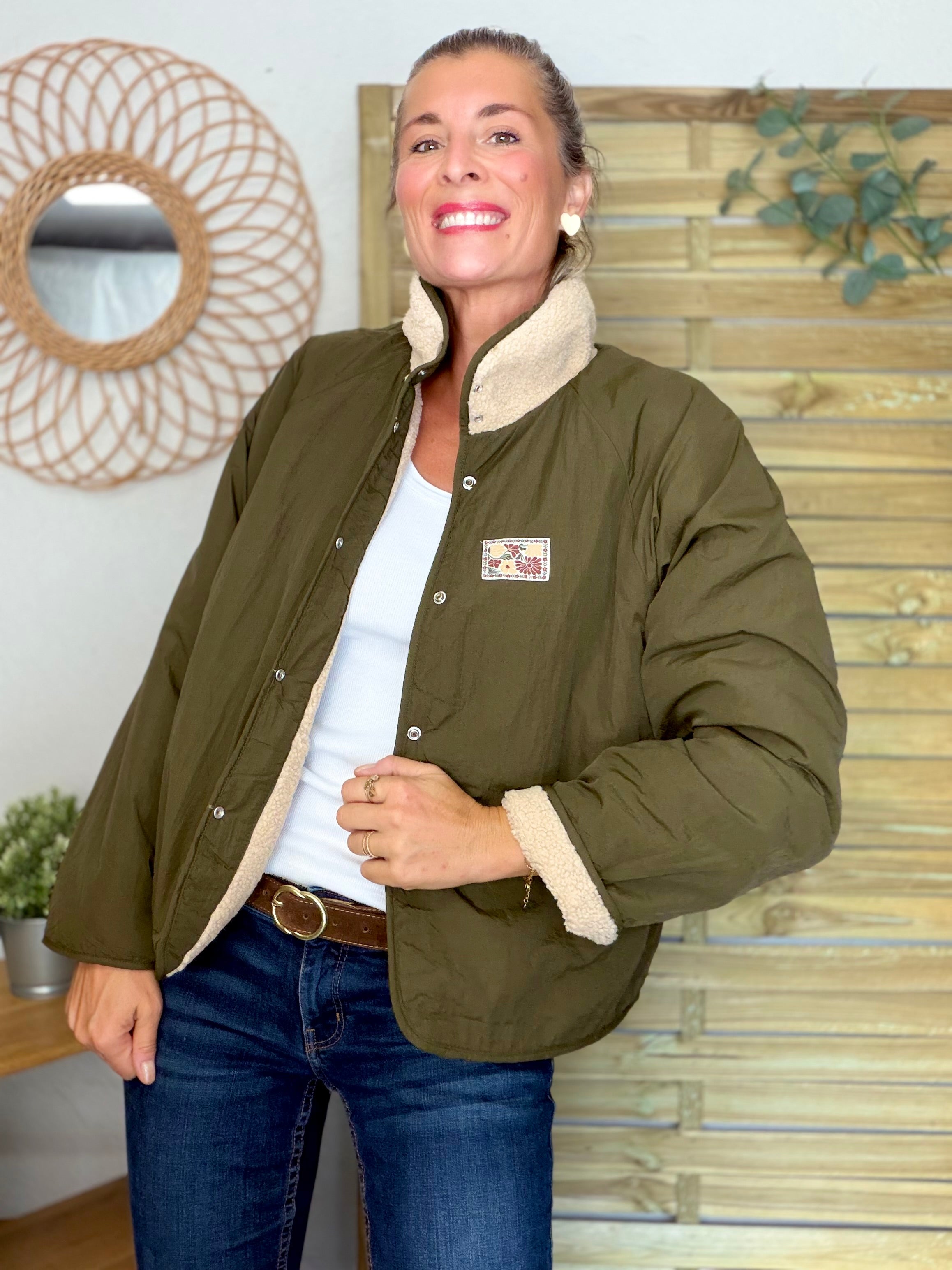 Veste matelassée réversible Sherpa AMÉLIE Kaki / Beige