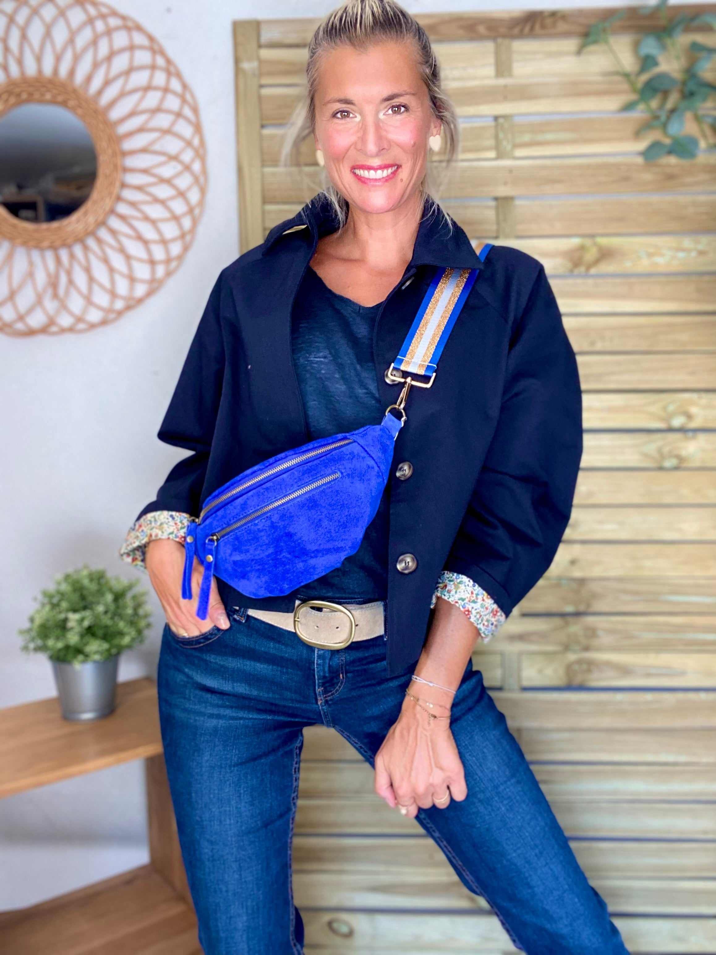 Veste Trench en coton bleu marine avec Liberty - MAHAUT