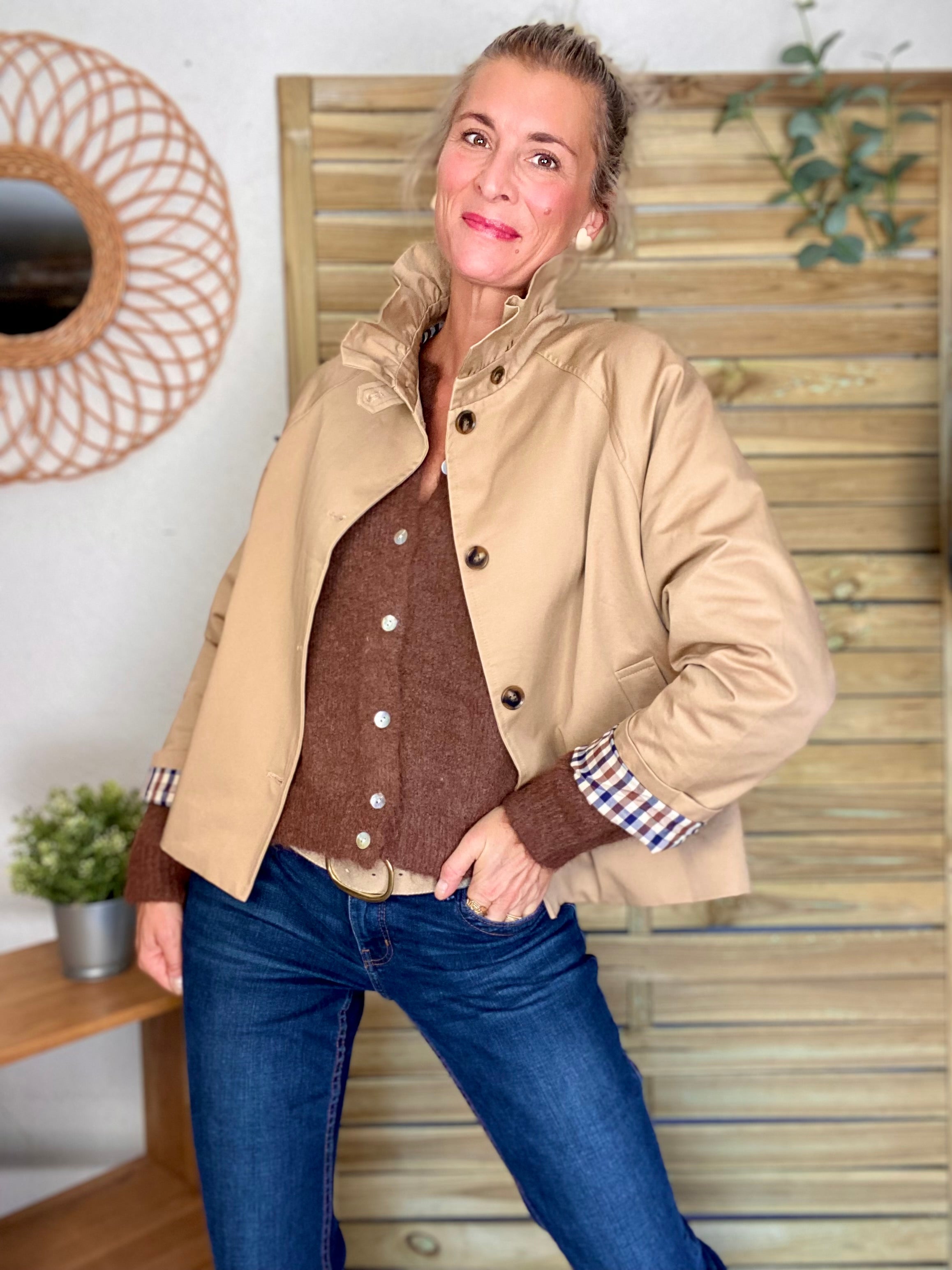 Veste Trench col victorien avec vichy - VICKY Beige