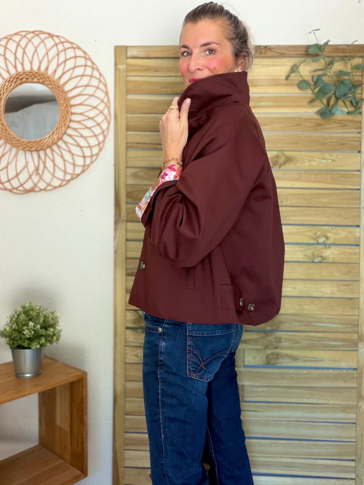 Veste Trench en coton Bordeaux fleuri - MAHAUT - LILI et LALA