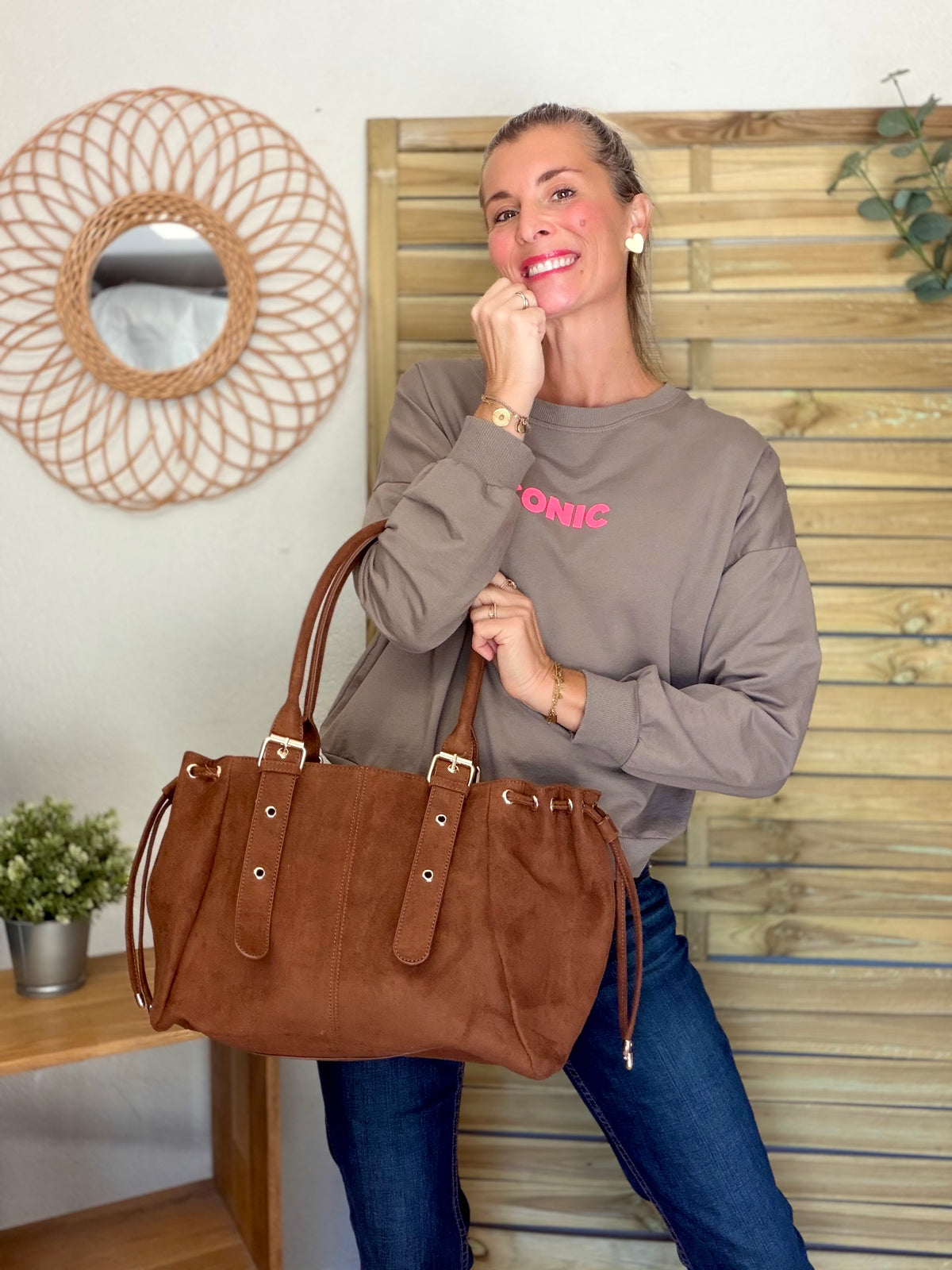 Sac cabas XL simili daim CLÉO Camel