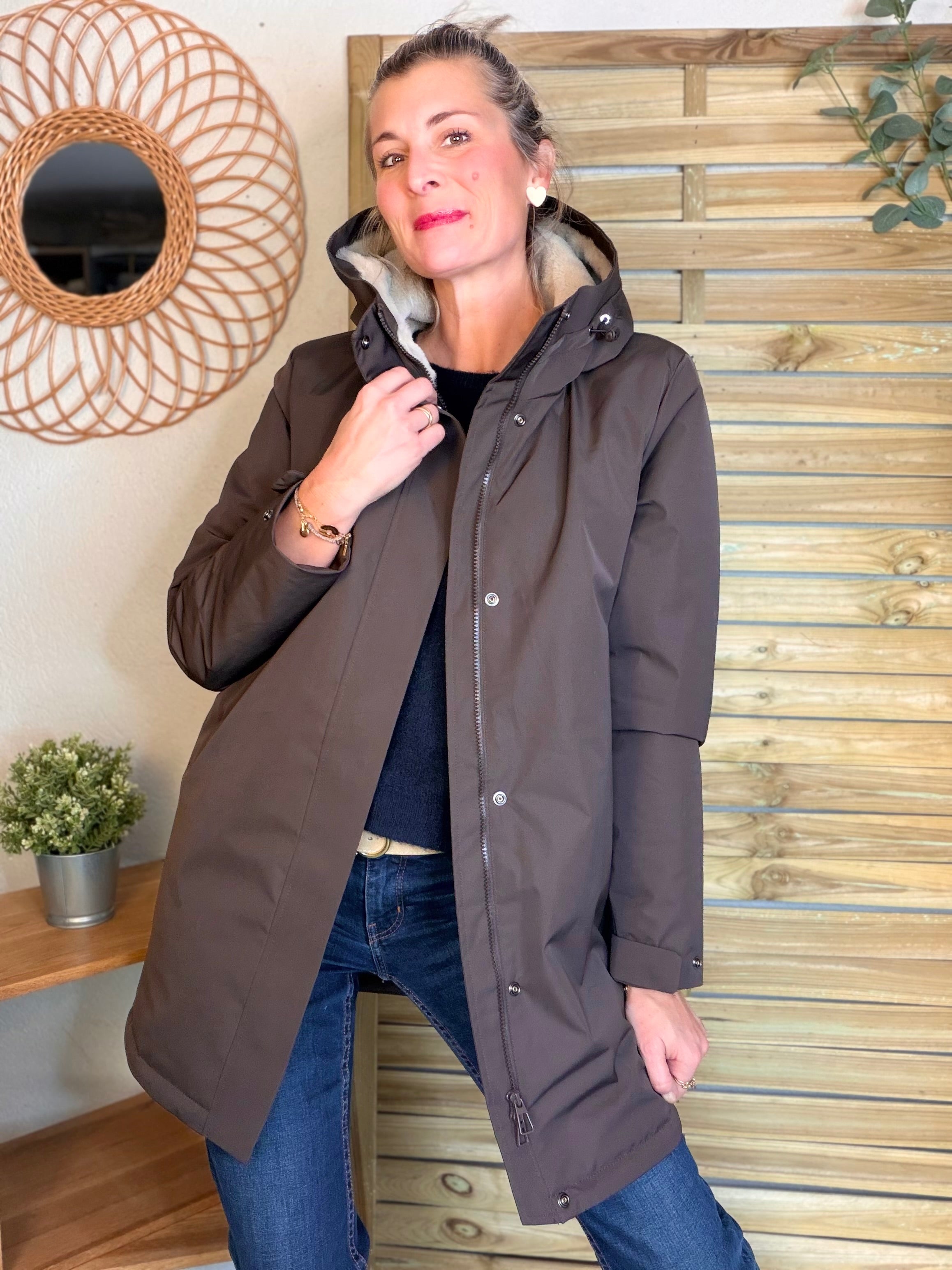 Parka fourrée imperméable AMBRE - Chocolat / Beige - LAURA JO