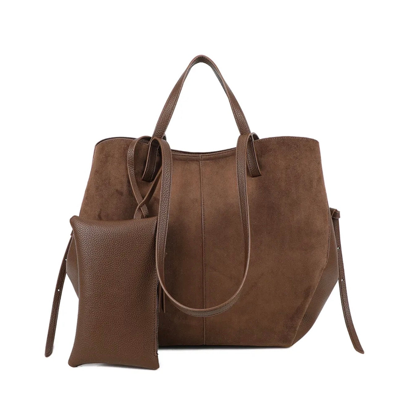 Grand Sac cabas 2 en 1 en simili daim - PAULE Chocolat