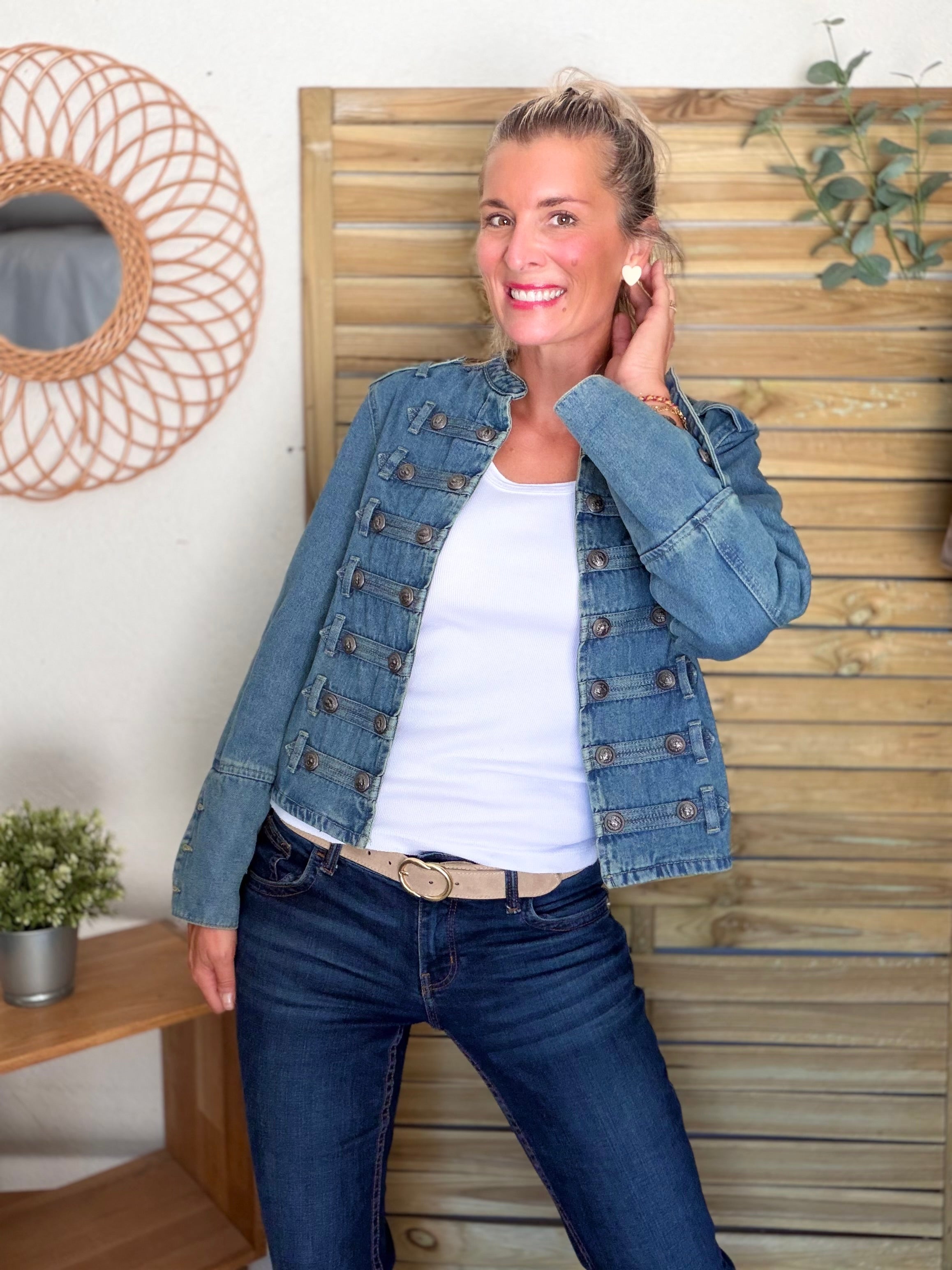Veste courte en jean NAPOLÉON - Bleu Jean