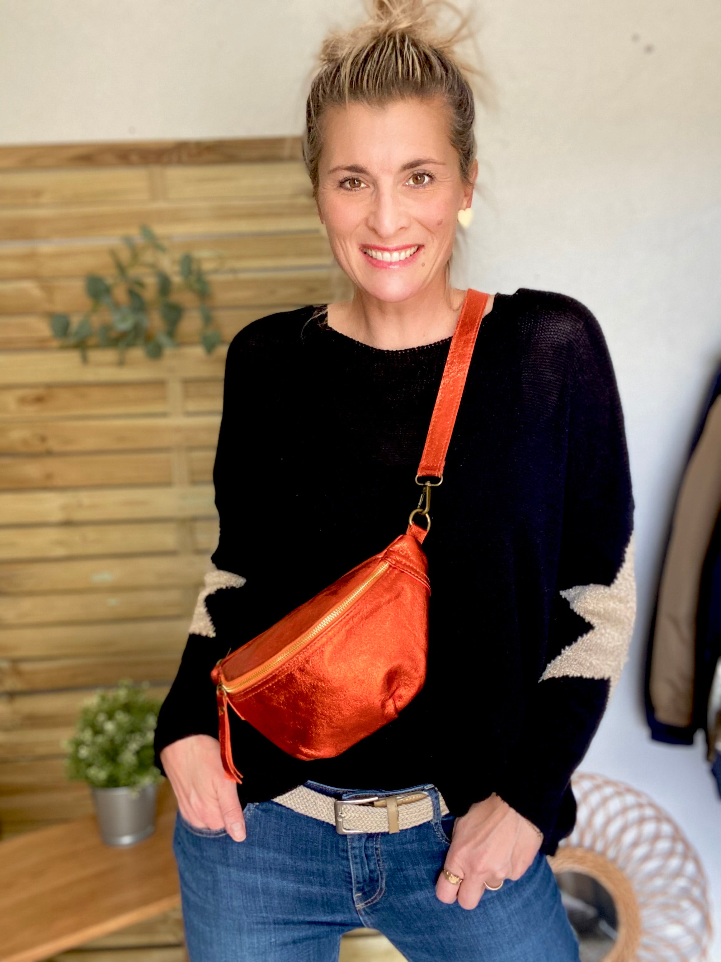 Sac banane en cuir - IRISS - Orange - FIN DE SÉRIE