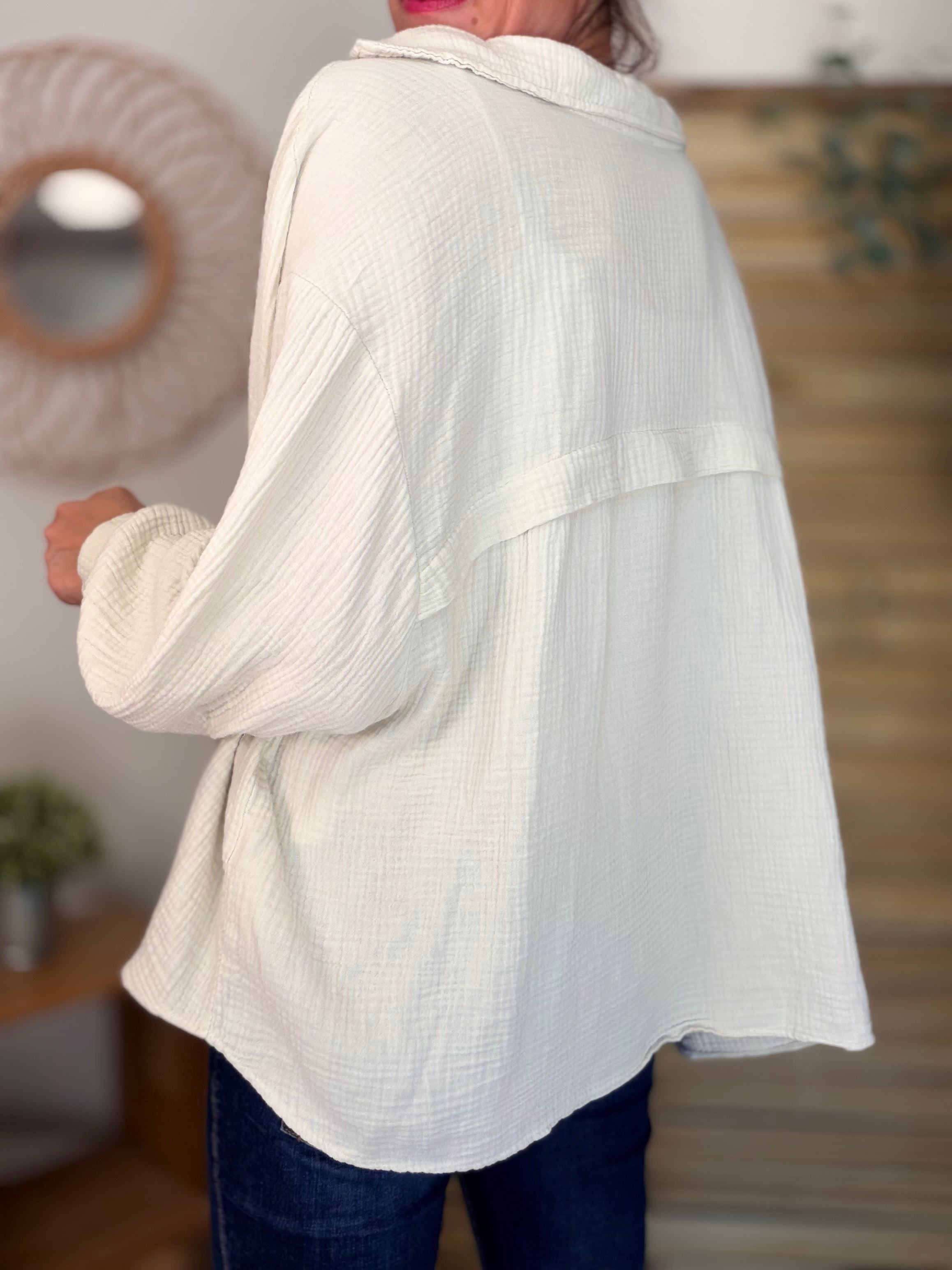 Chemise en gaze de coton unie FÉLICIA Beige