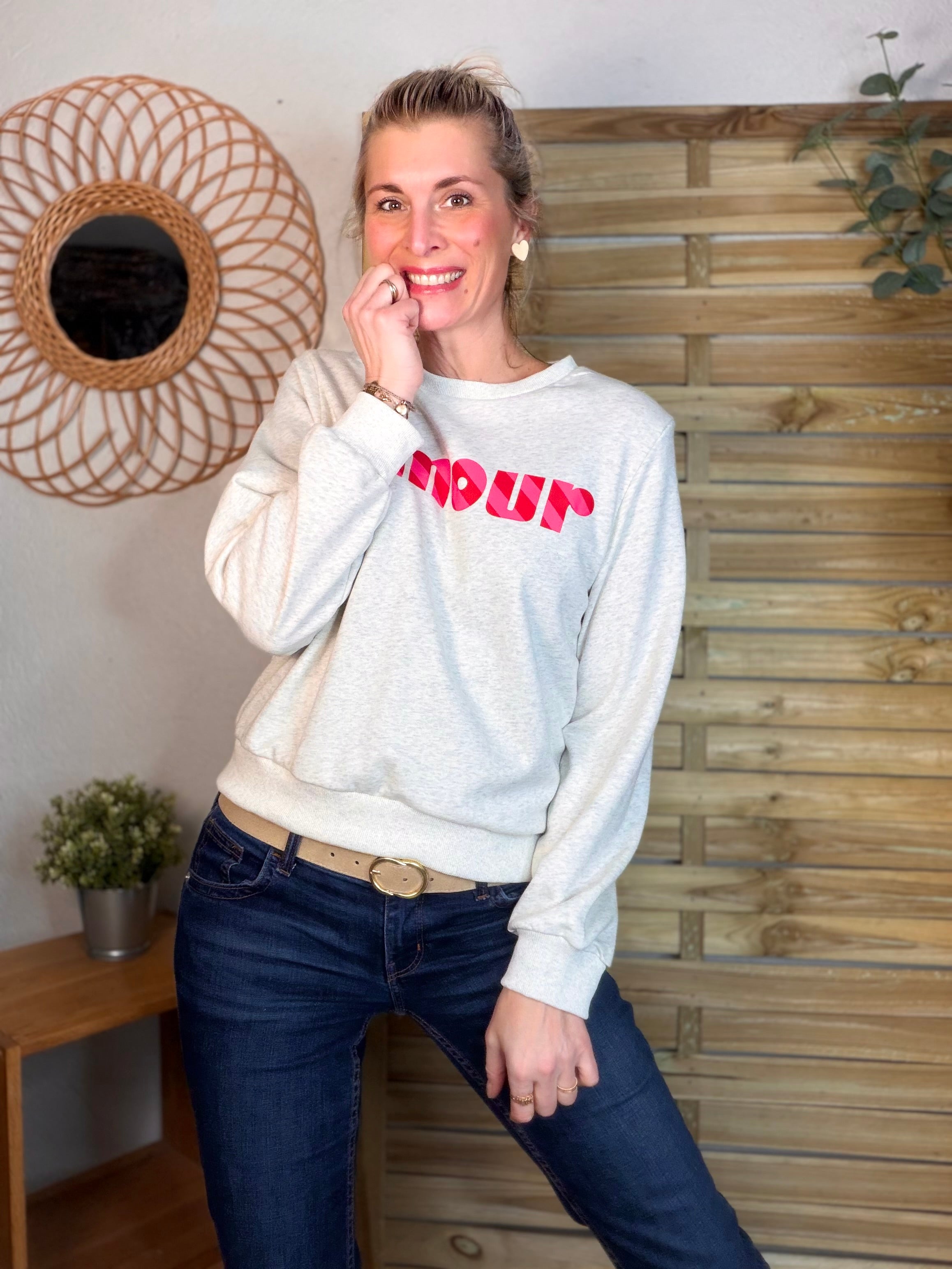 Sweat amour SIENNA - Gris / Rose