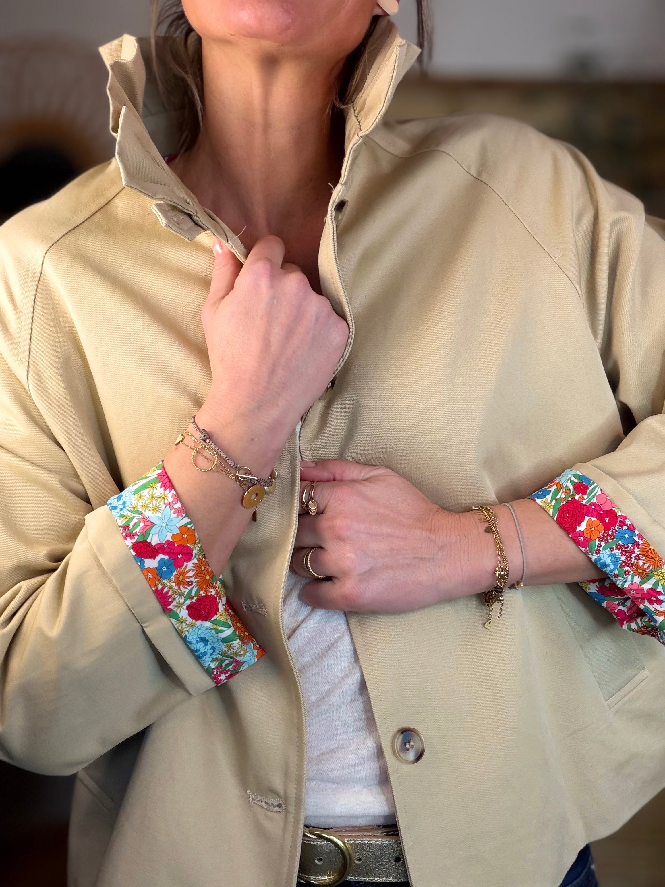 Veste Trench col victorien avec Liberty - VICKY Beige