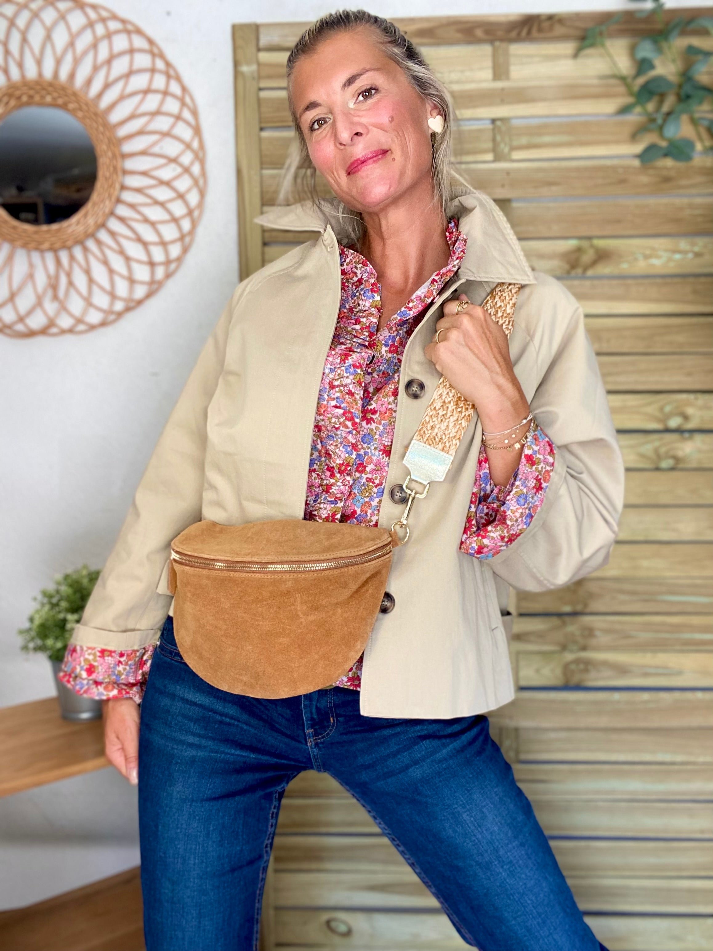 Veste Trench en coton beige avec Liberty - MAHAUT