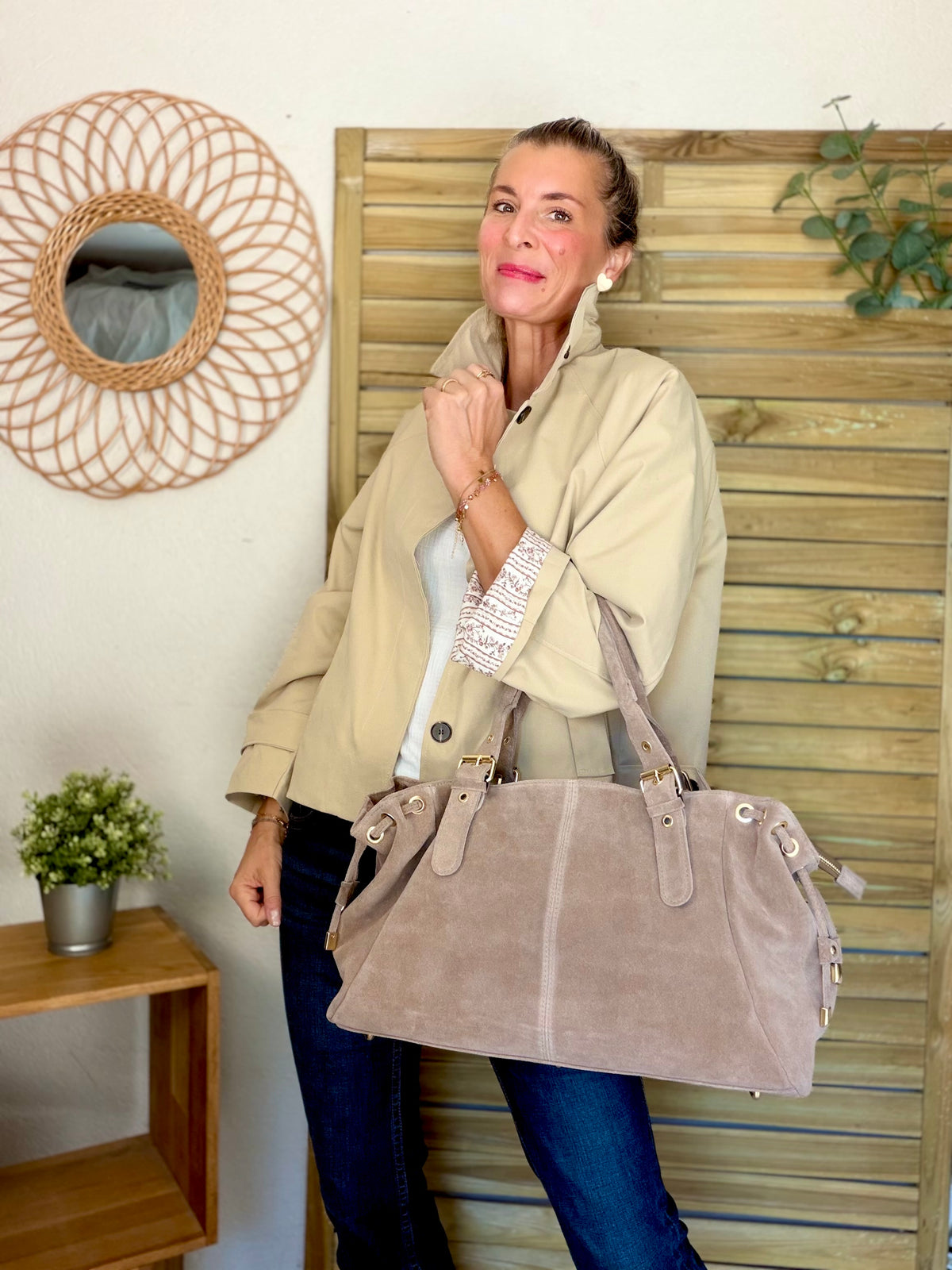 Veste Trench avec Liberty - MADELEINE Beige