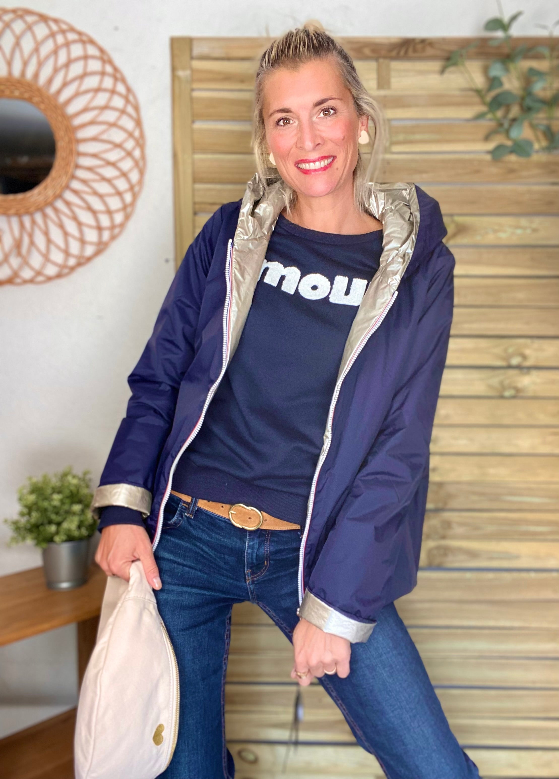 Sweat amour DORIA - Bleu marine / Blanc