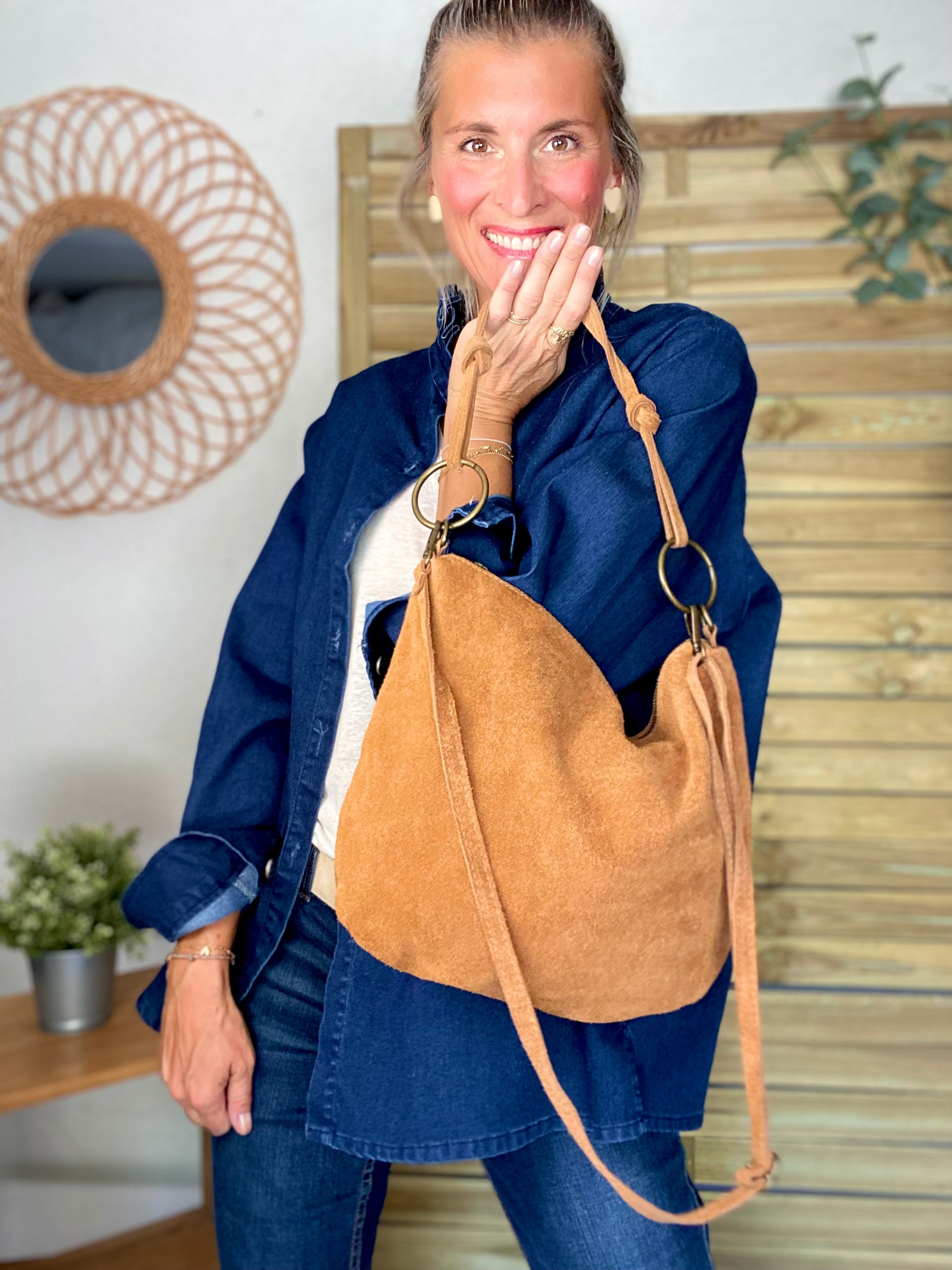 Sac en cuir daim SCOTT - Camel