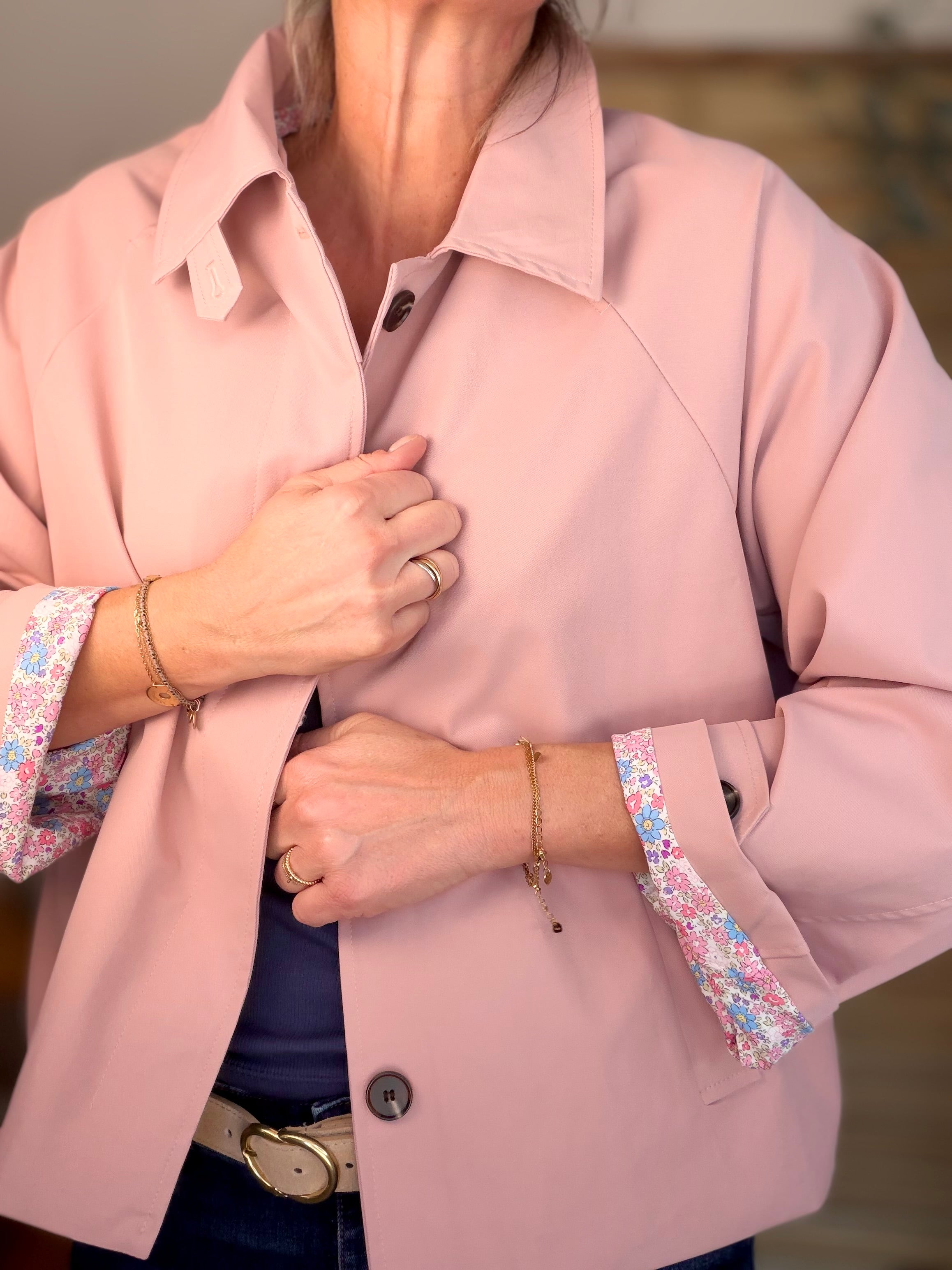 Veste Trench avec Liberty - MADELEINE Vieux rose