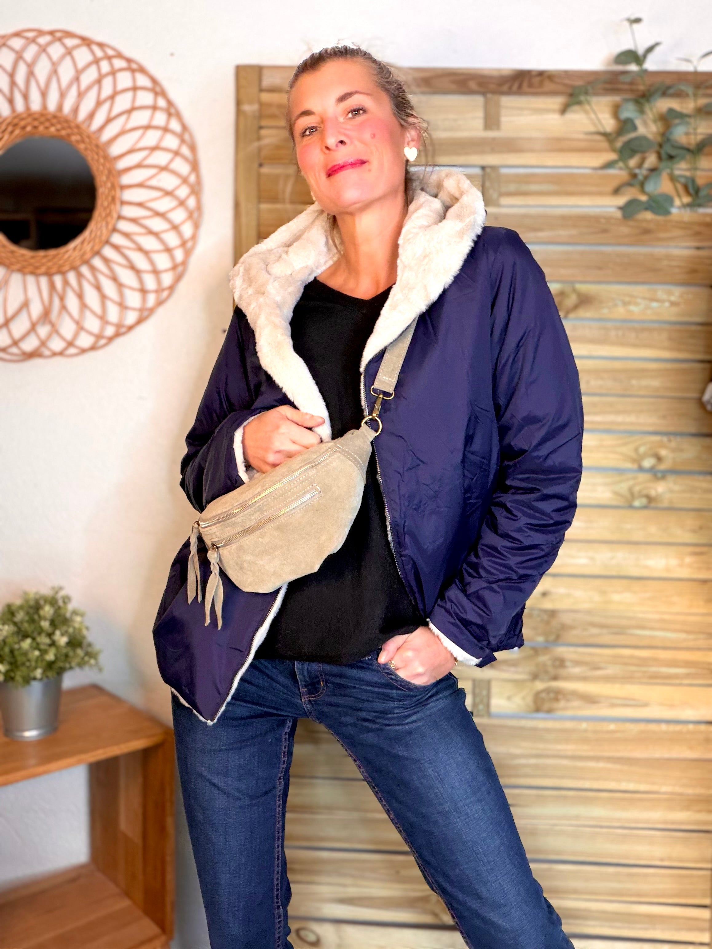 Parka Imperméable réversible fourrée Marine / Beige ALIX Court - LAURA JO