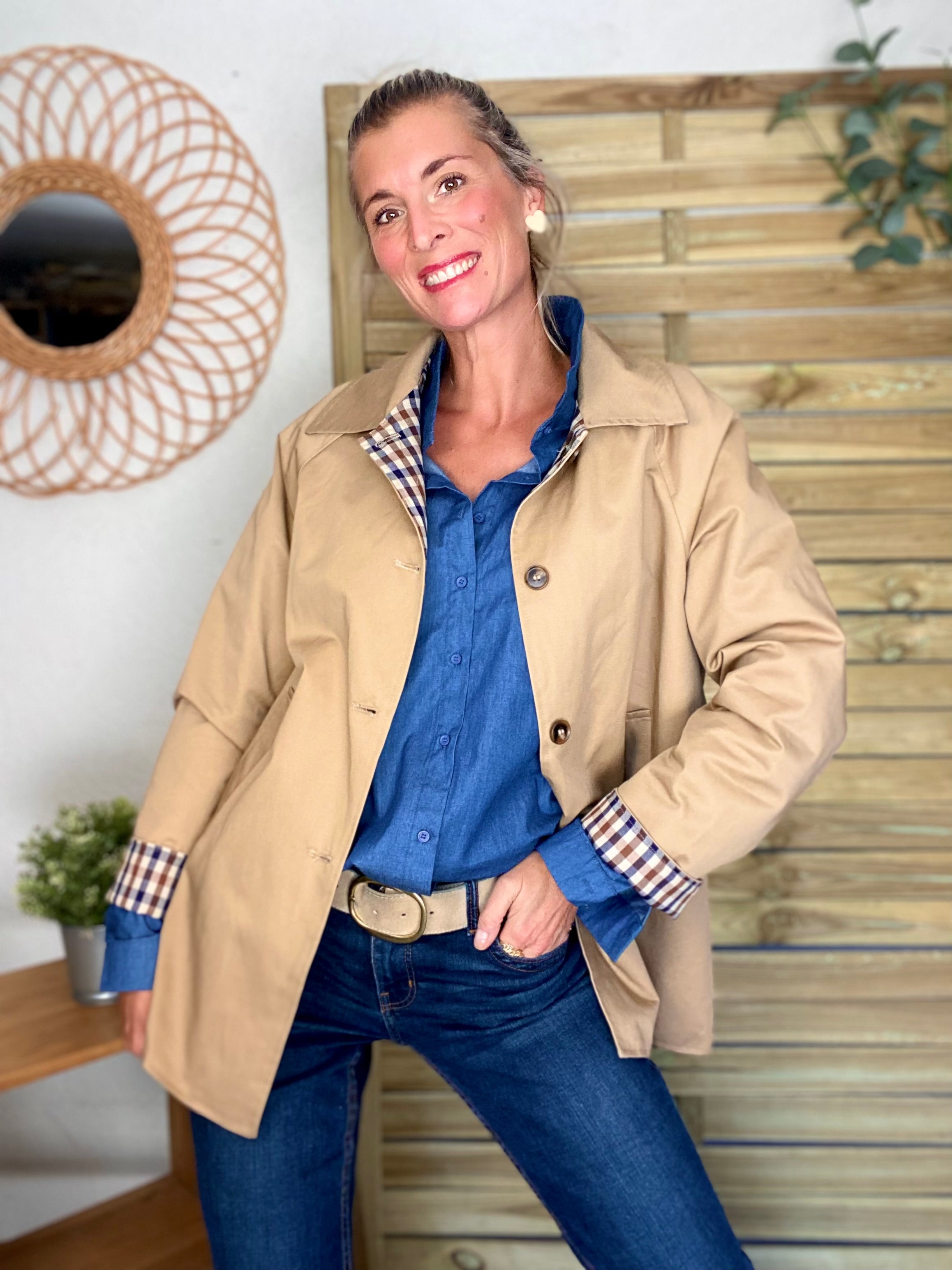 Chemise en coton brodé coeur Léo 🐆 LISE - Bleu jean