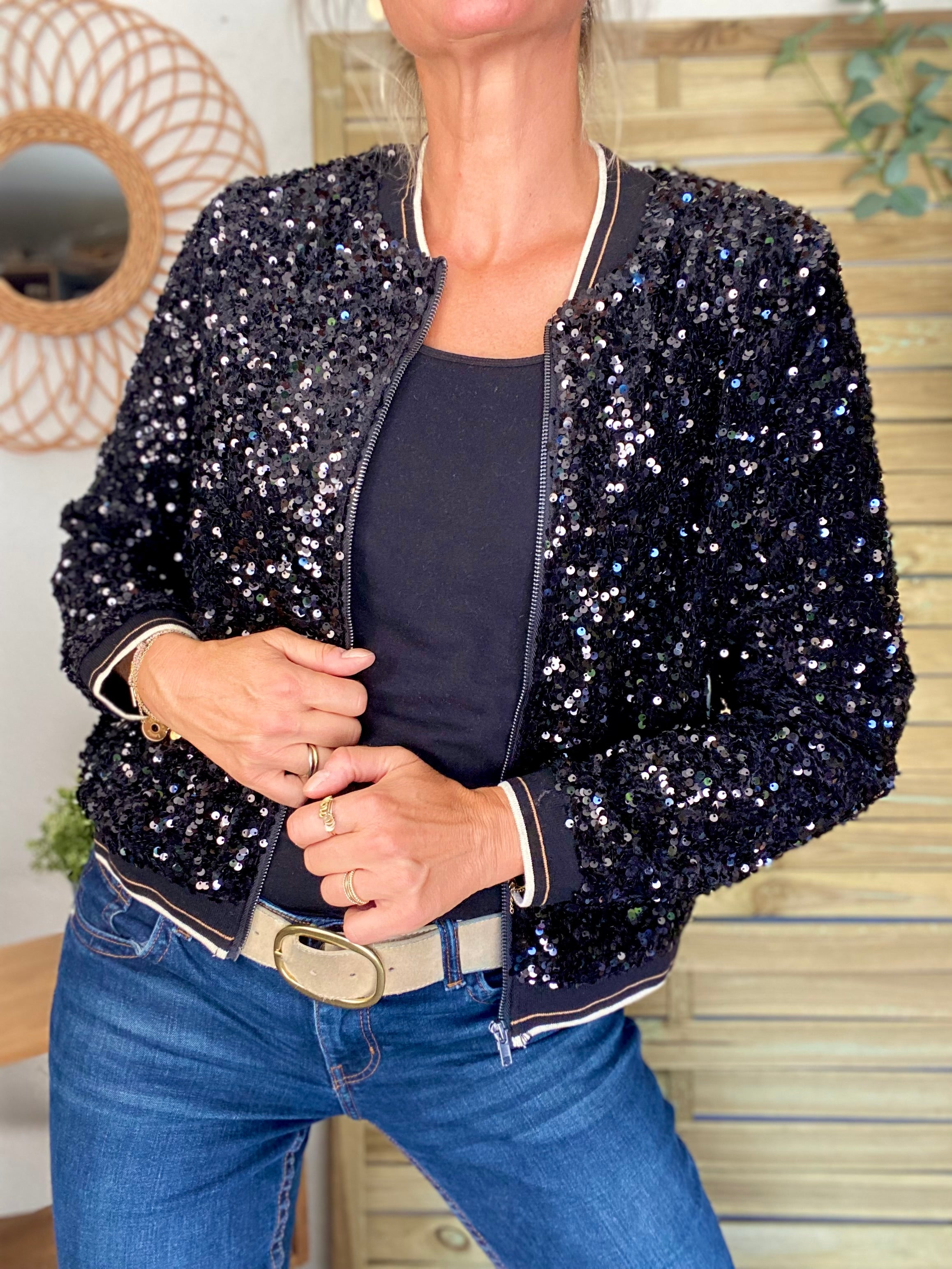 Veste bombers avec sequins Noirs KIM
