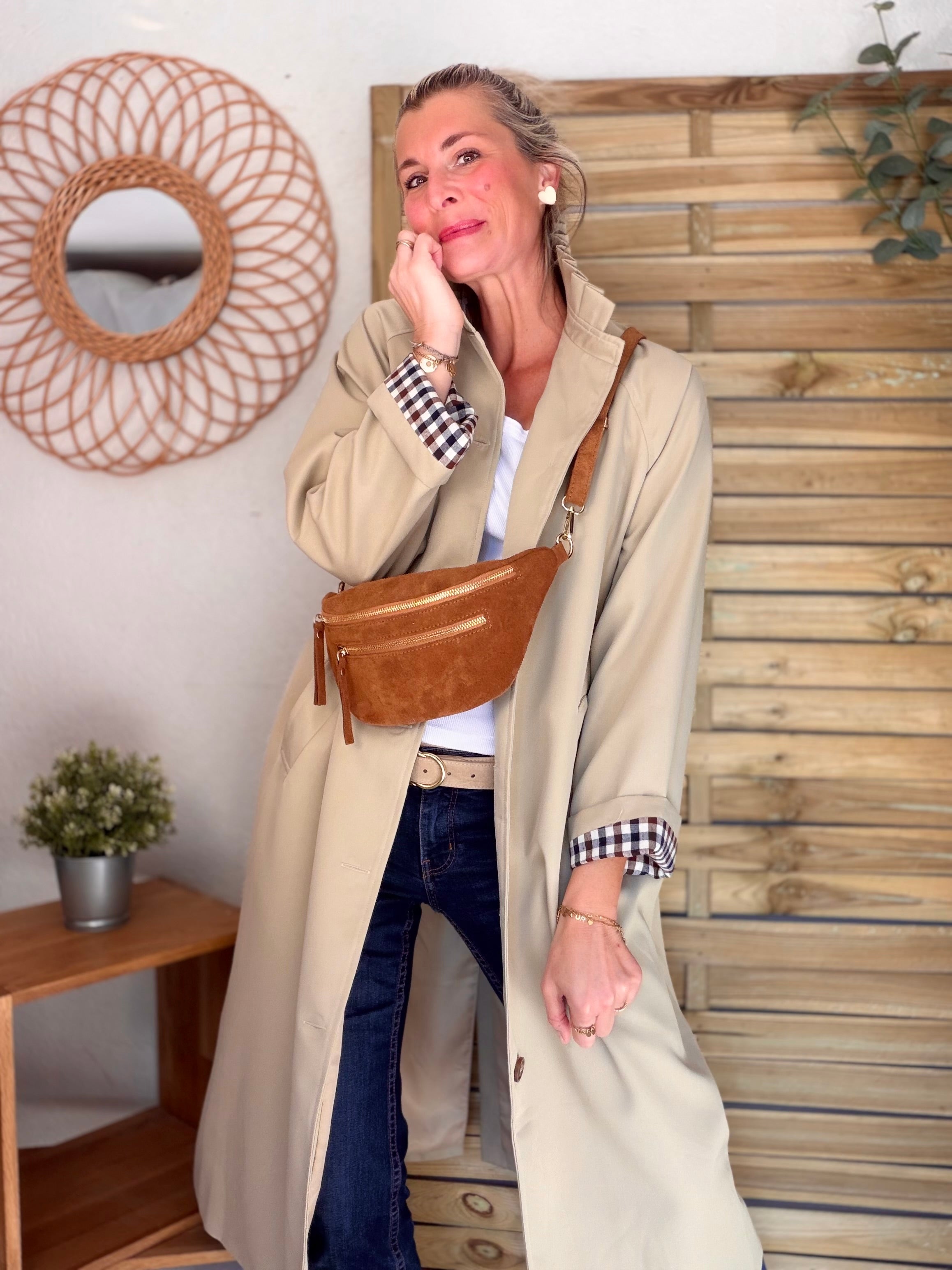Veste Trench col victorien avec vichy - VICKY LONG Beige