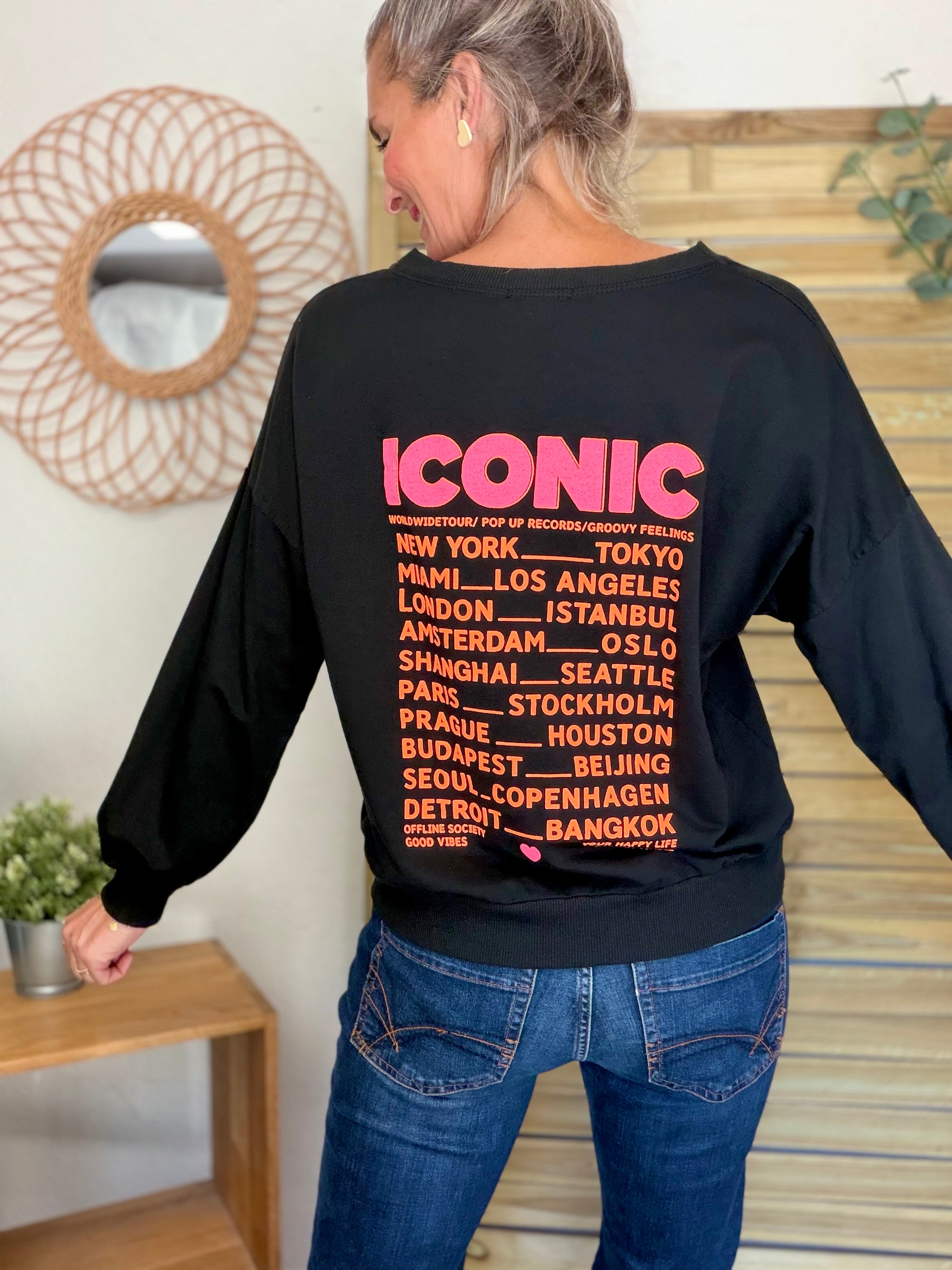 Sweat ICONIC léger 100% coton FAUSTINE Noir (taille 36 à 46)