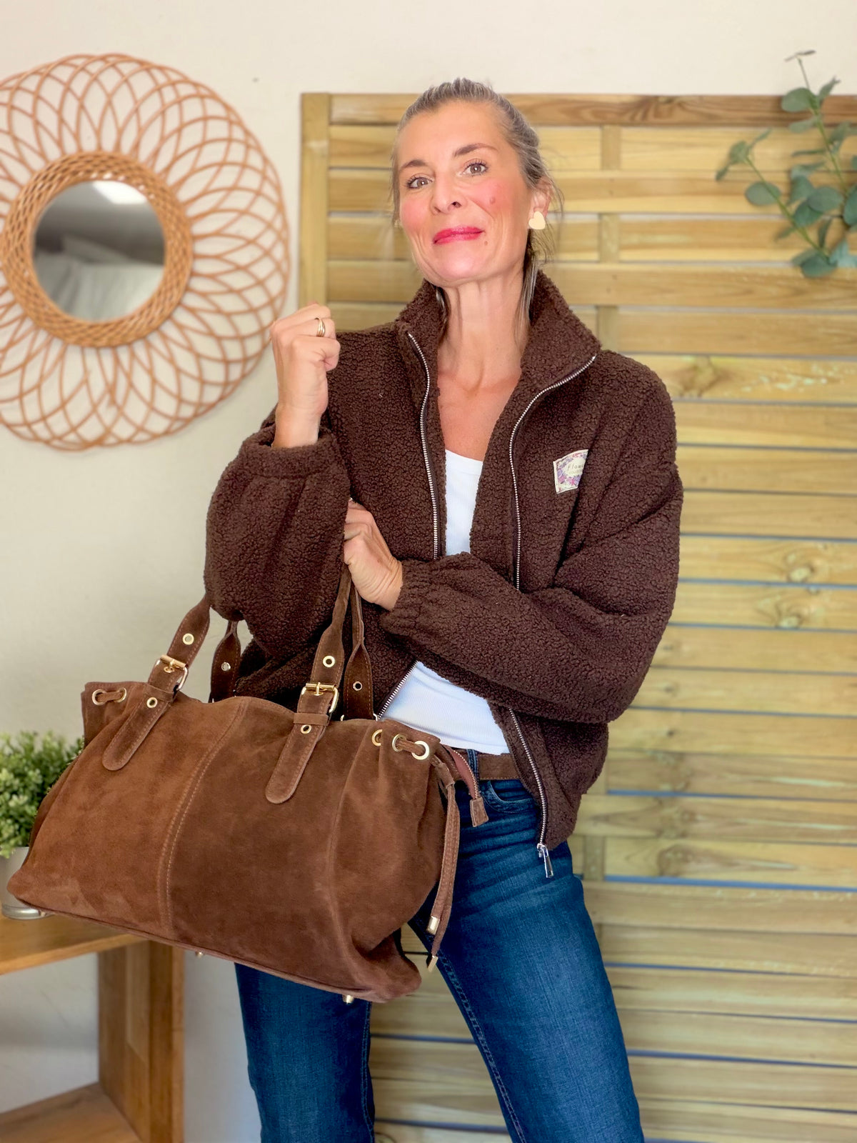 Veste Sherpa zippée LÉONIE Chocolat