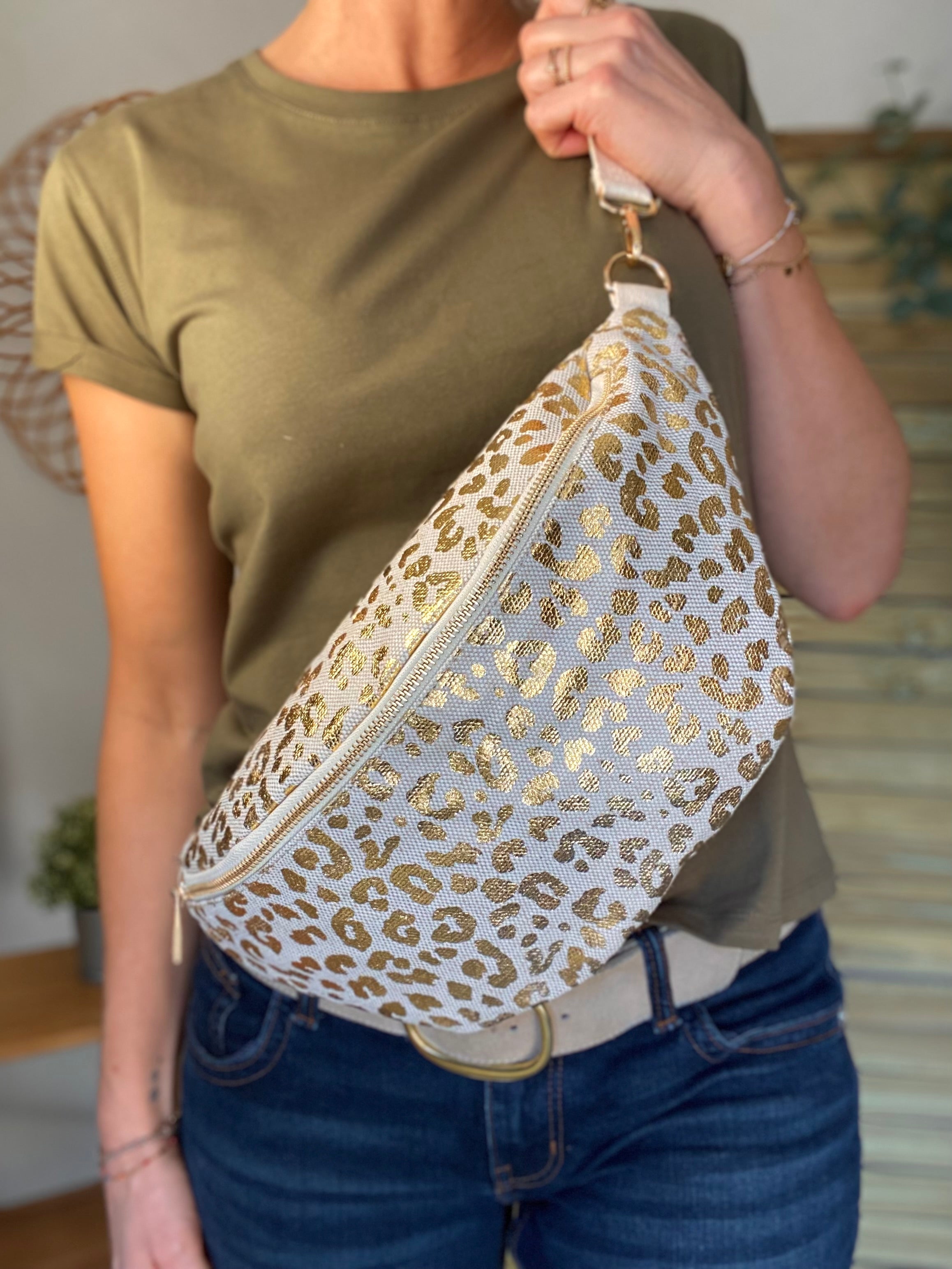 Sac banane XL en toile léo Doré pailleté - KATE