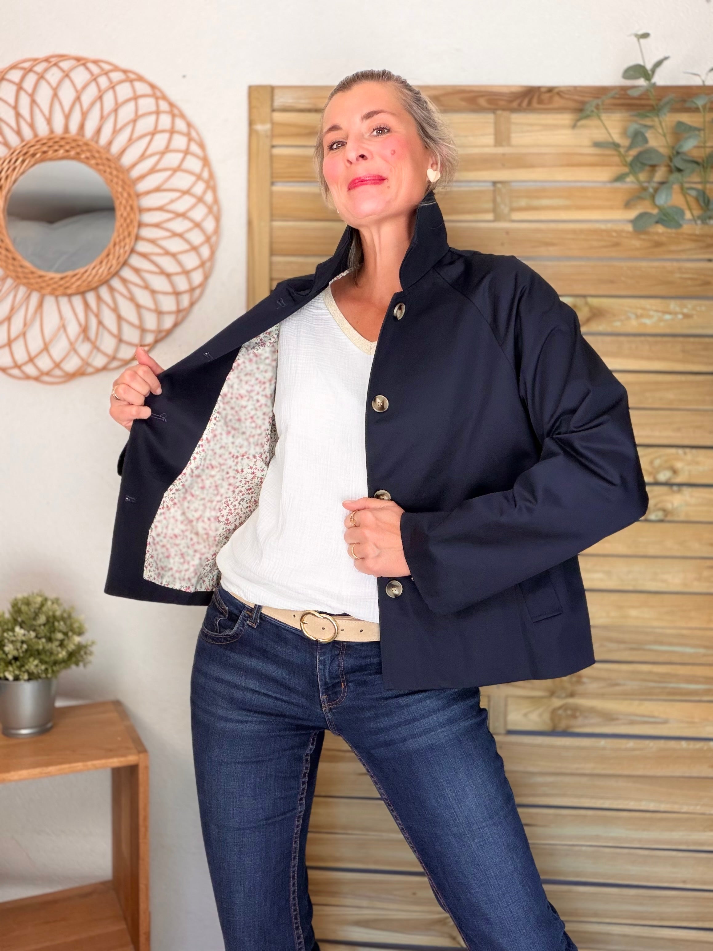 Veste Trench en coton avec Liberty - JOHAN Bleu marine