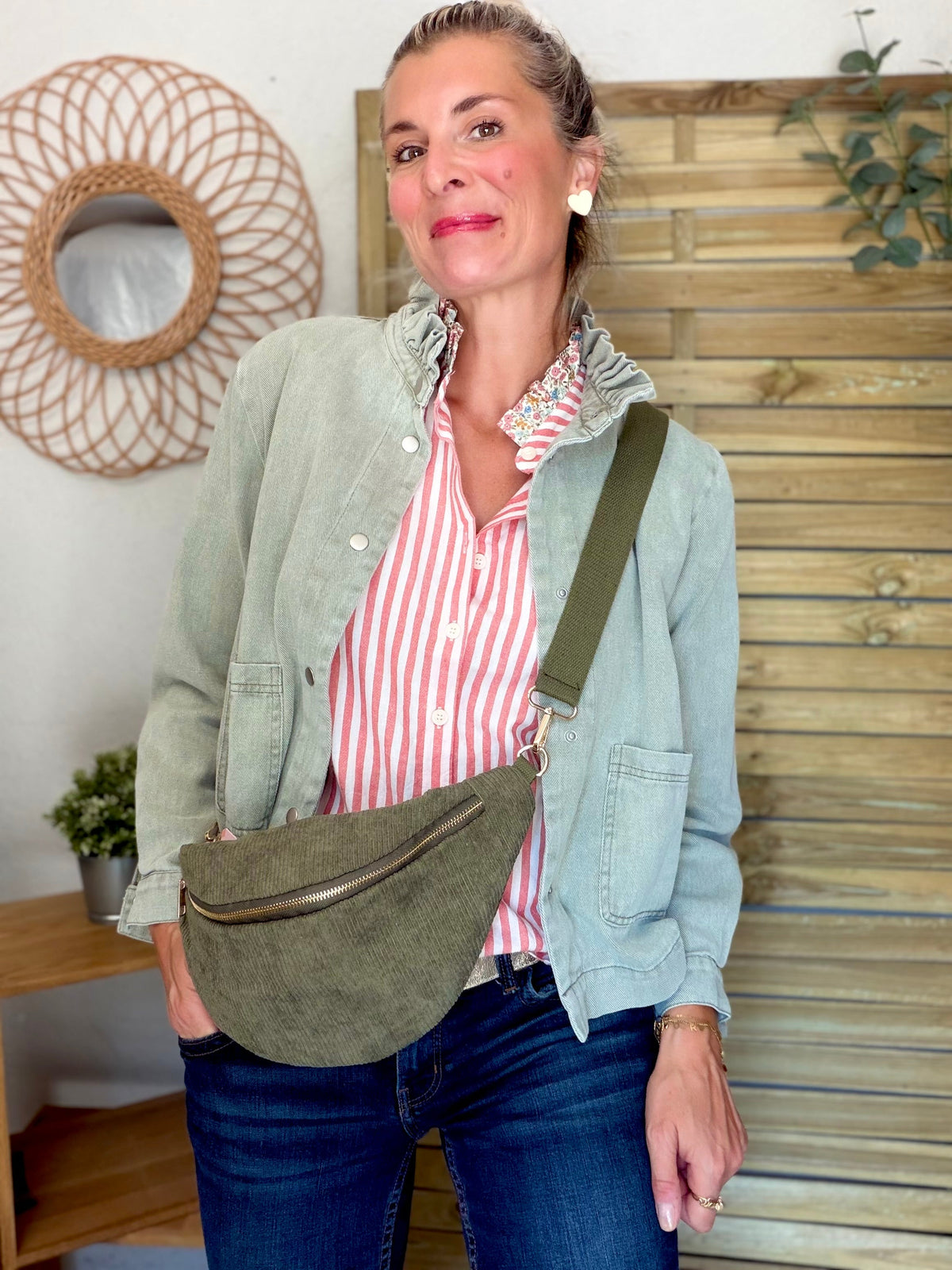 Sac banane XL velours côtelé Ciao Boum - IVY - Kaki