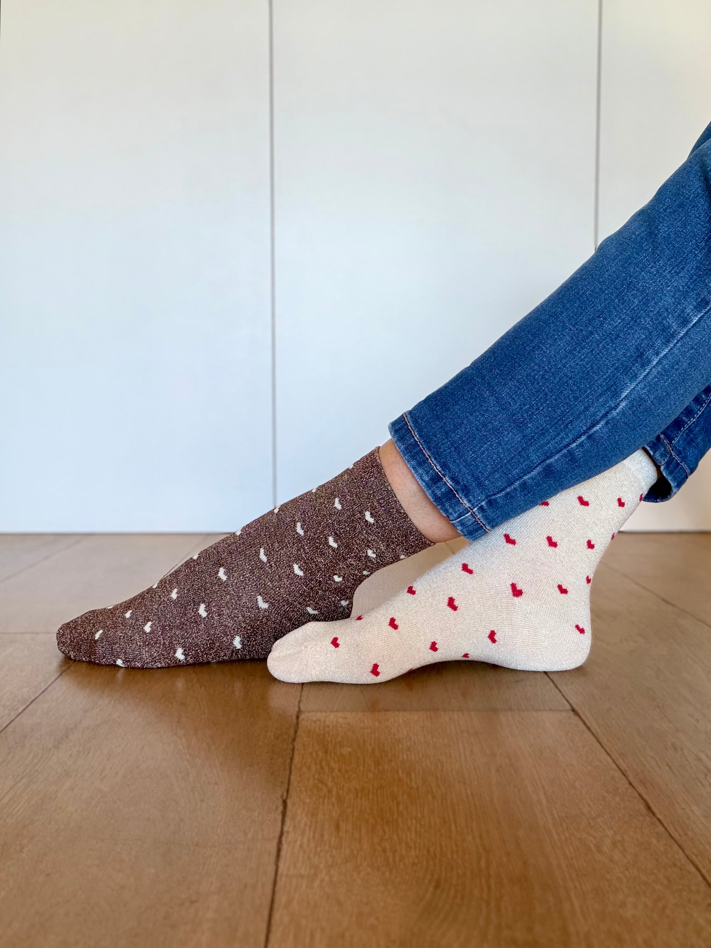 Chaussettes scintillantes glitter ZAHO - Petits coeurs ❤️🤎