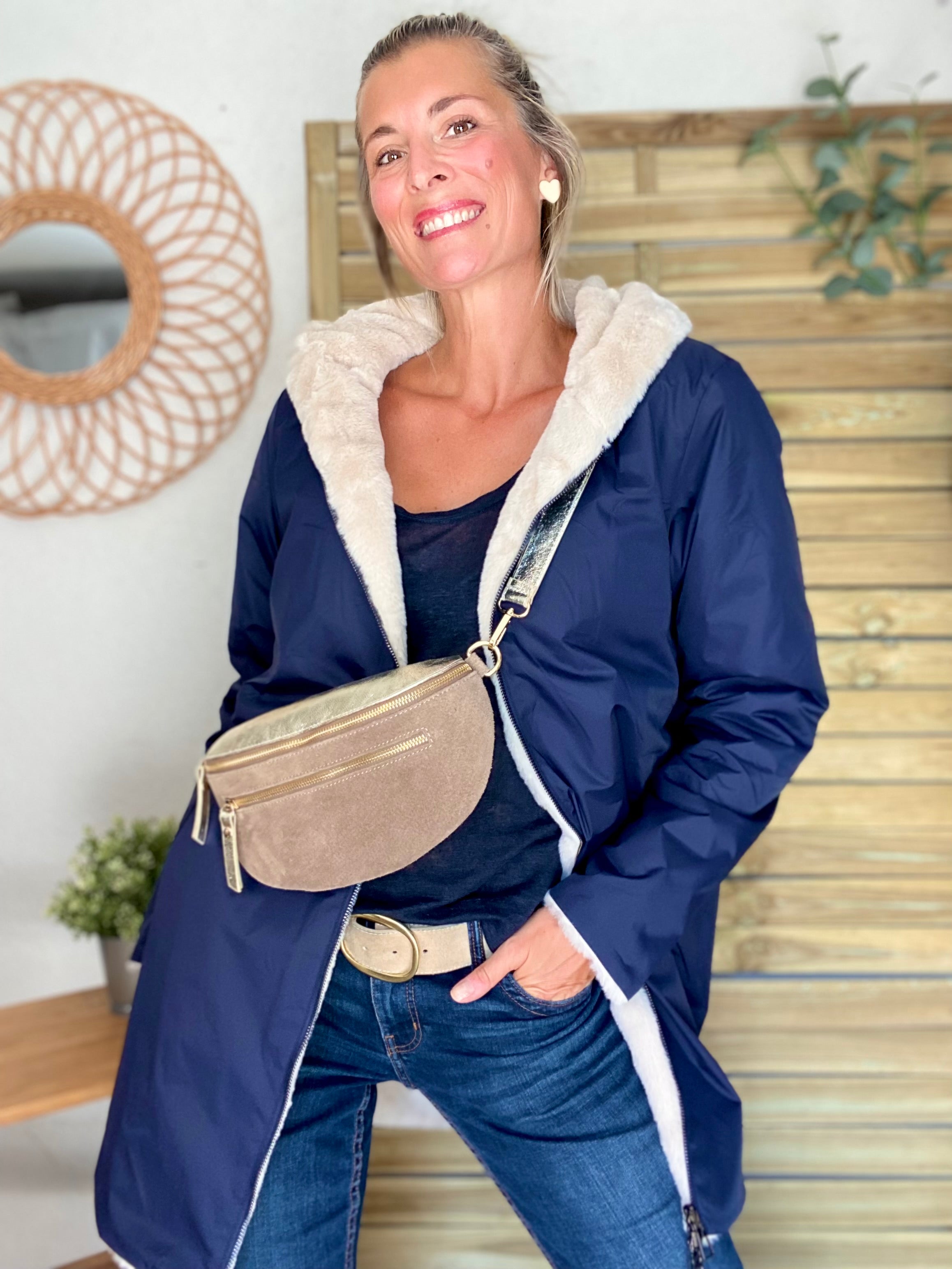 Parka Imperméable réversible fourrée Bleu marine / Beige ALIX - LAURA JO