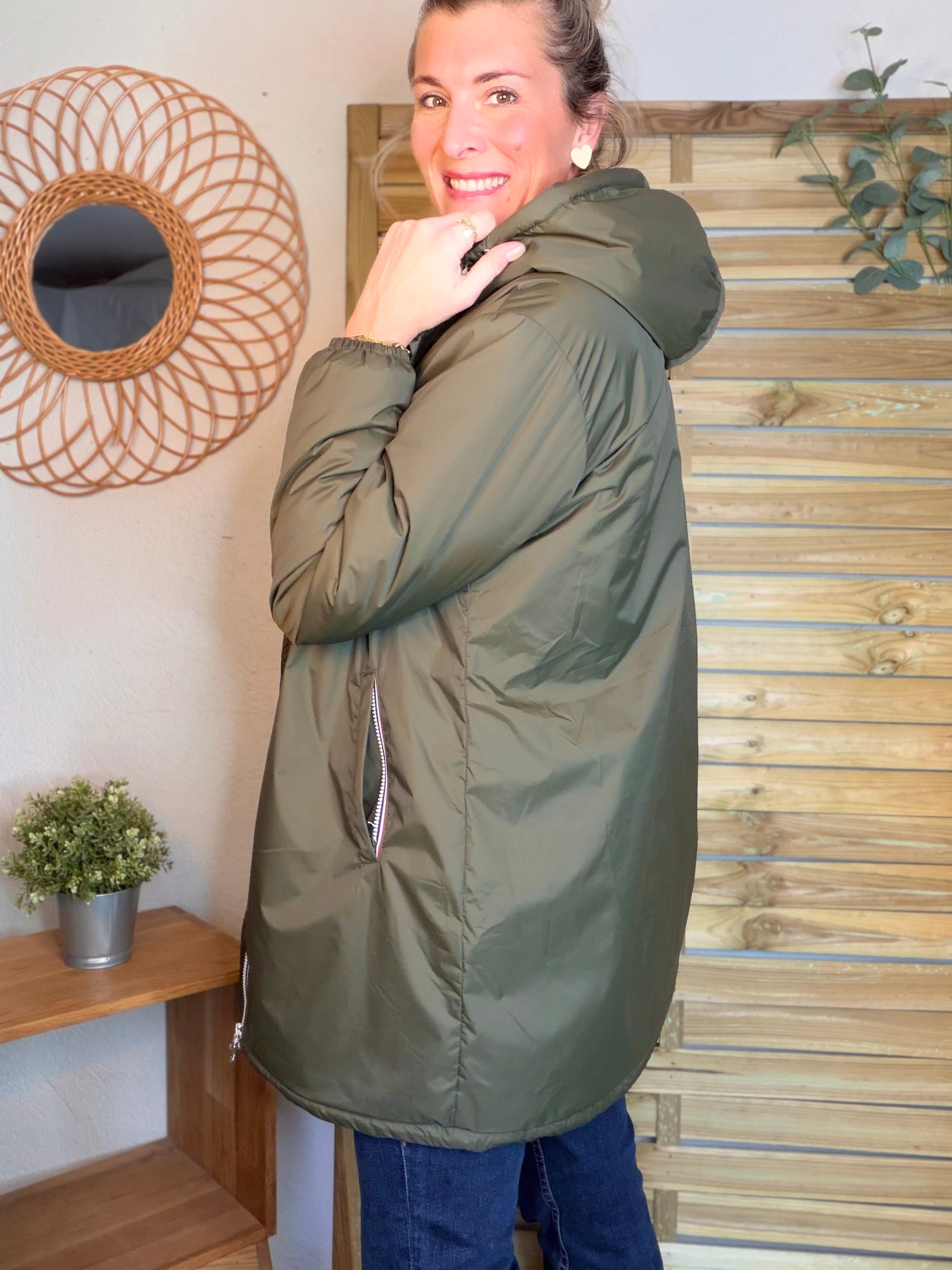 Parka Imperméable LOUISE LONG Sherpa écru - Kaki - LAURA JO