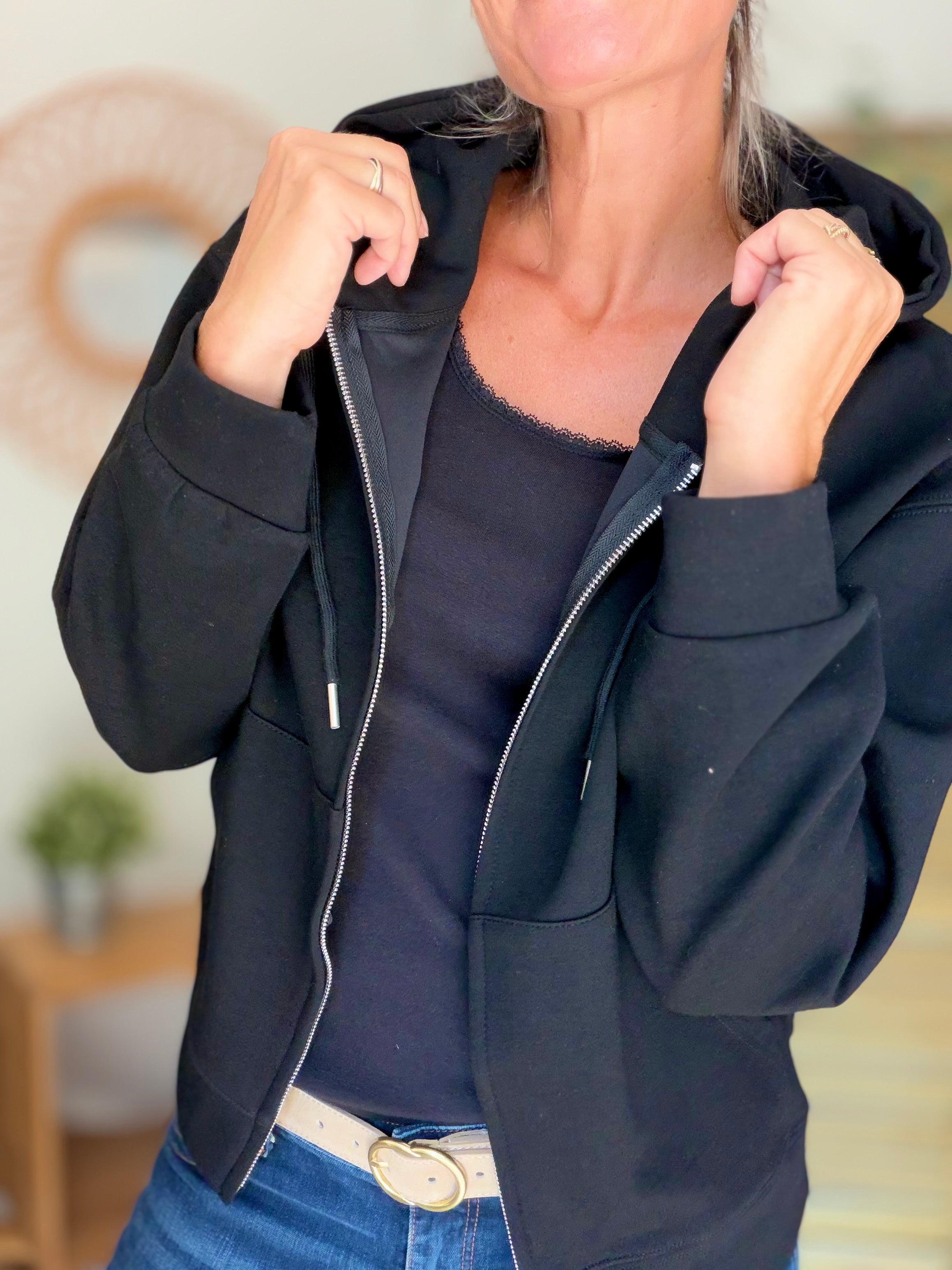 Hoodie sweat gilet strass (ailes) CLOTHILDE - Noir