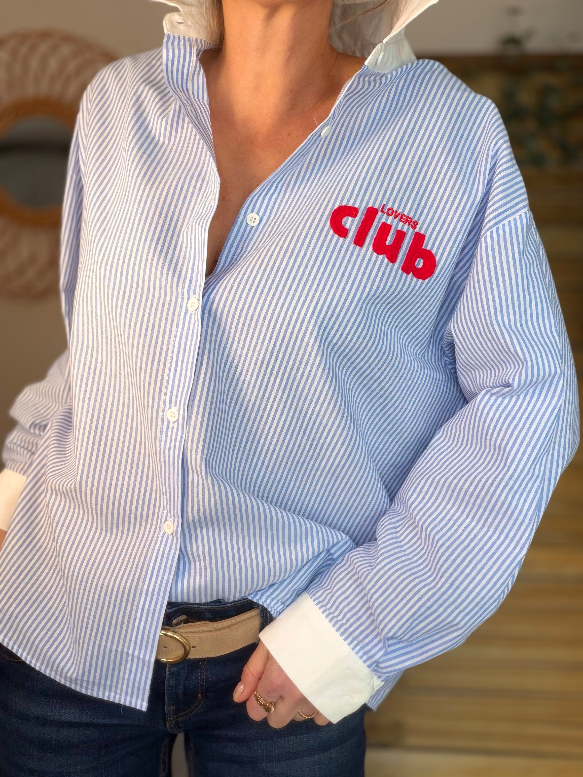 Chemise bleue rayée brodée CAFÉ LOVERS CLUB - ALIZÉE
