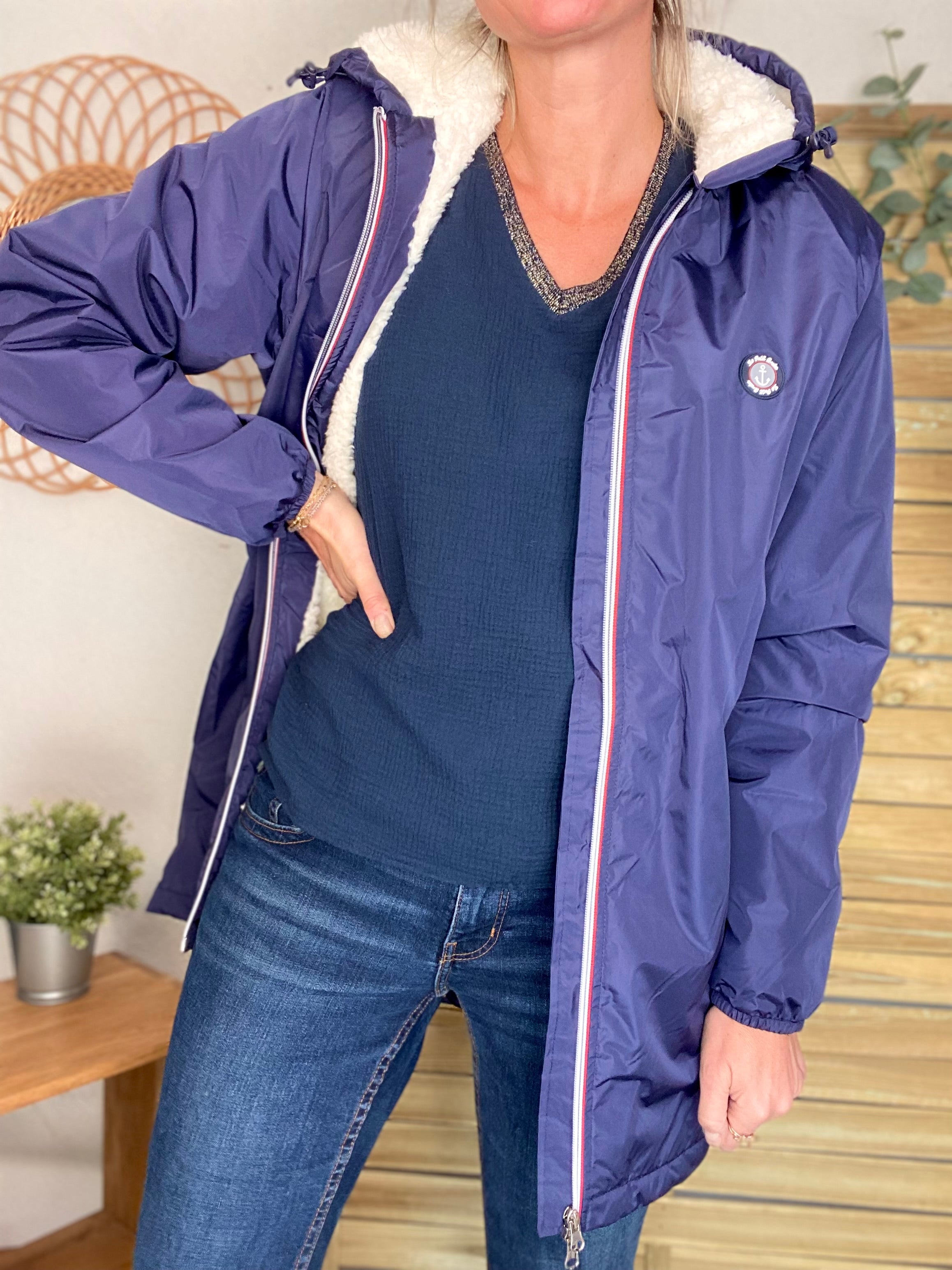 Parka Imperméable moumoute sherpa mixte JEAN.NE - LE PETIT BRETON - Bleu Marine